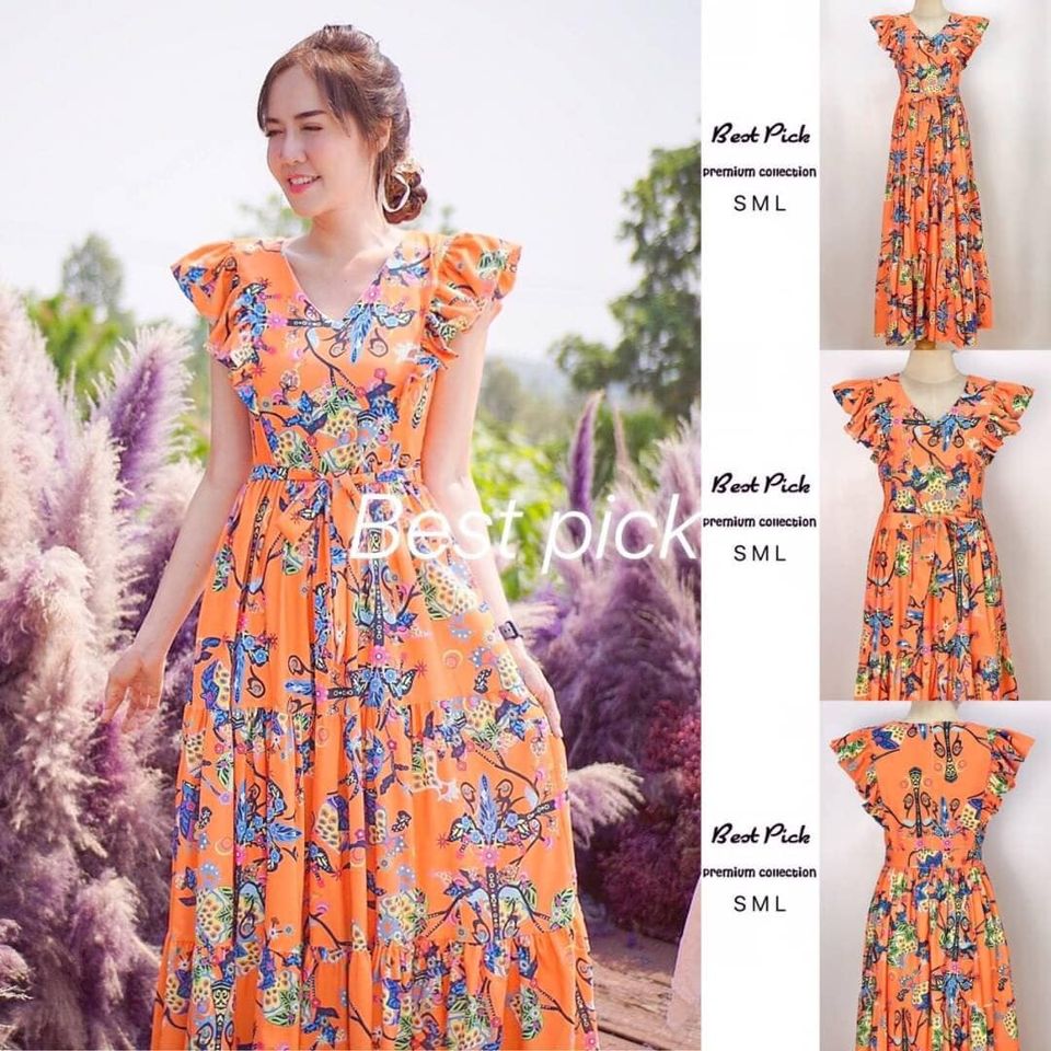 แม็กซี่เดรส แขนระบาย เนื้อผ้าพิมพ์ลายสีสันสดใส สวยงามตามแบบ กระโปรงแต่งชั้นๆพริ้วสวย ดูดี งานมีซับใน ซิปหลัง Summer นี้พลาดไม่ได้เลยนะคะ รีบจัดด่วนๆ : สินค้าคุณภาพ (พร้อมส่ง)