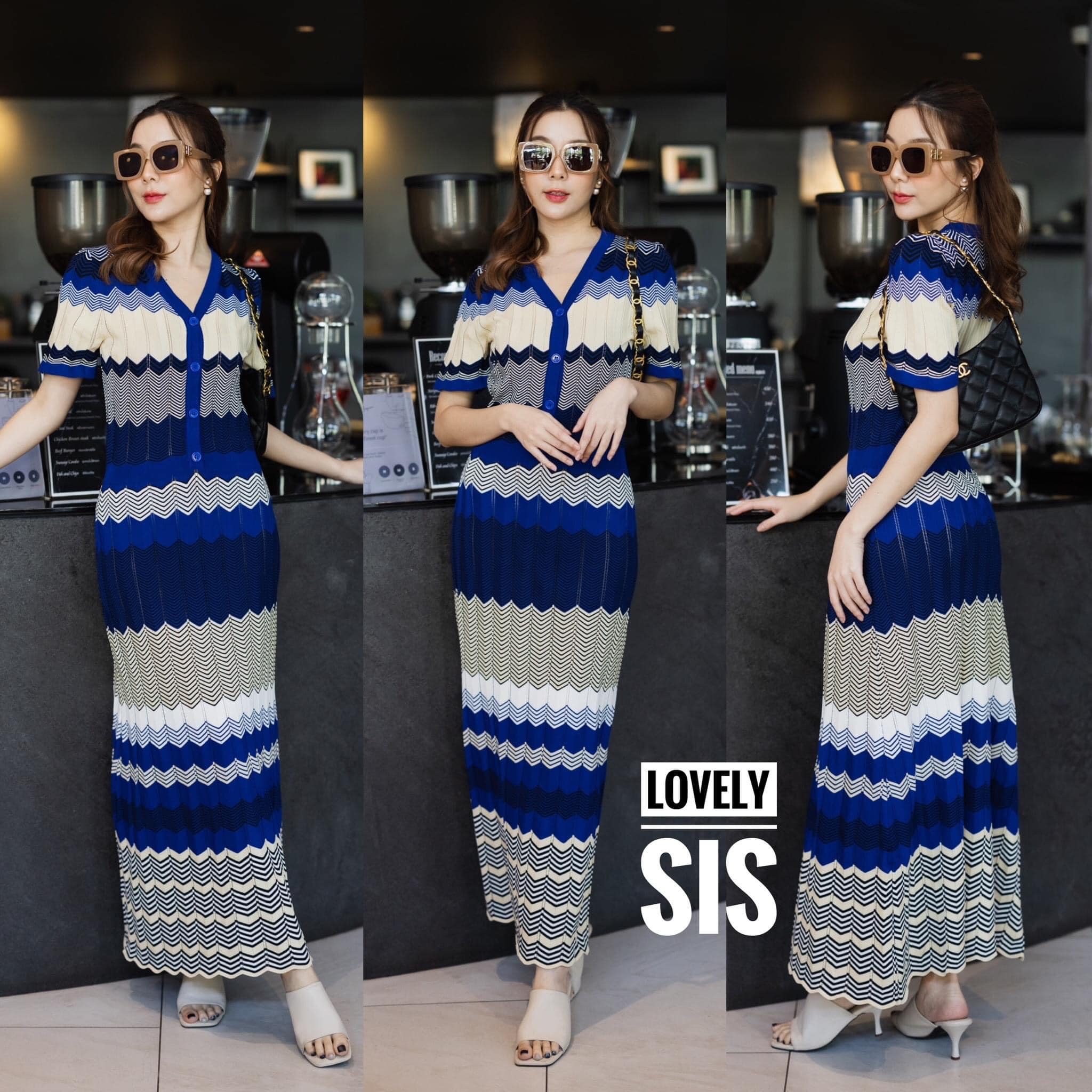 เดรสงาน knit ตัวยาว งานถักเล่น ลายสวย สีเข้ากันลงตัว สินค้าคุณภาพ (พร้อมส่ง)