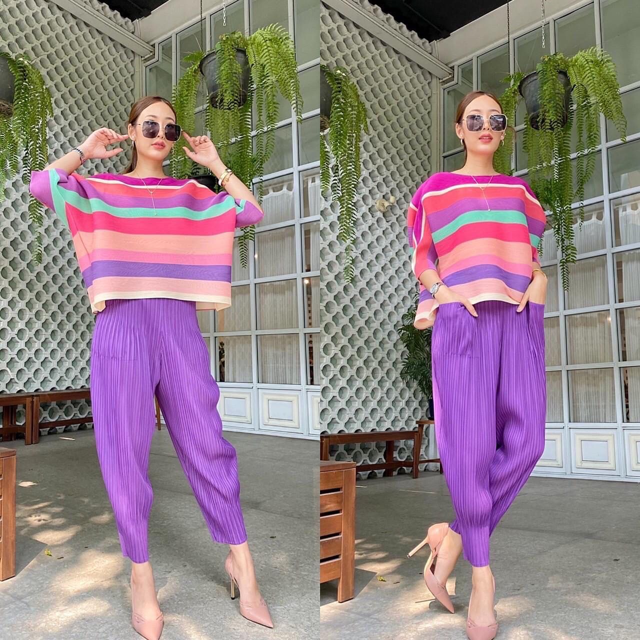 ชุดเซต เสื้อ+กางเกง สวย เรียบหรู ไฮโซวววว 😍 เสื้ออัดพลีท 100% เนื้อเดียวกับงาน Brand งาน สวย High Quality ✔️ . สินค้าคุณภาพ (พร้อมส่ง)