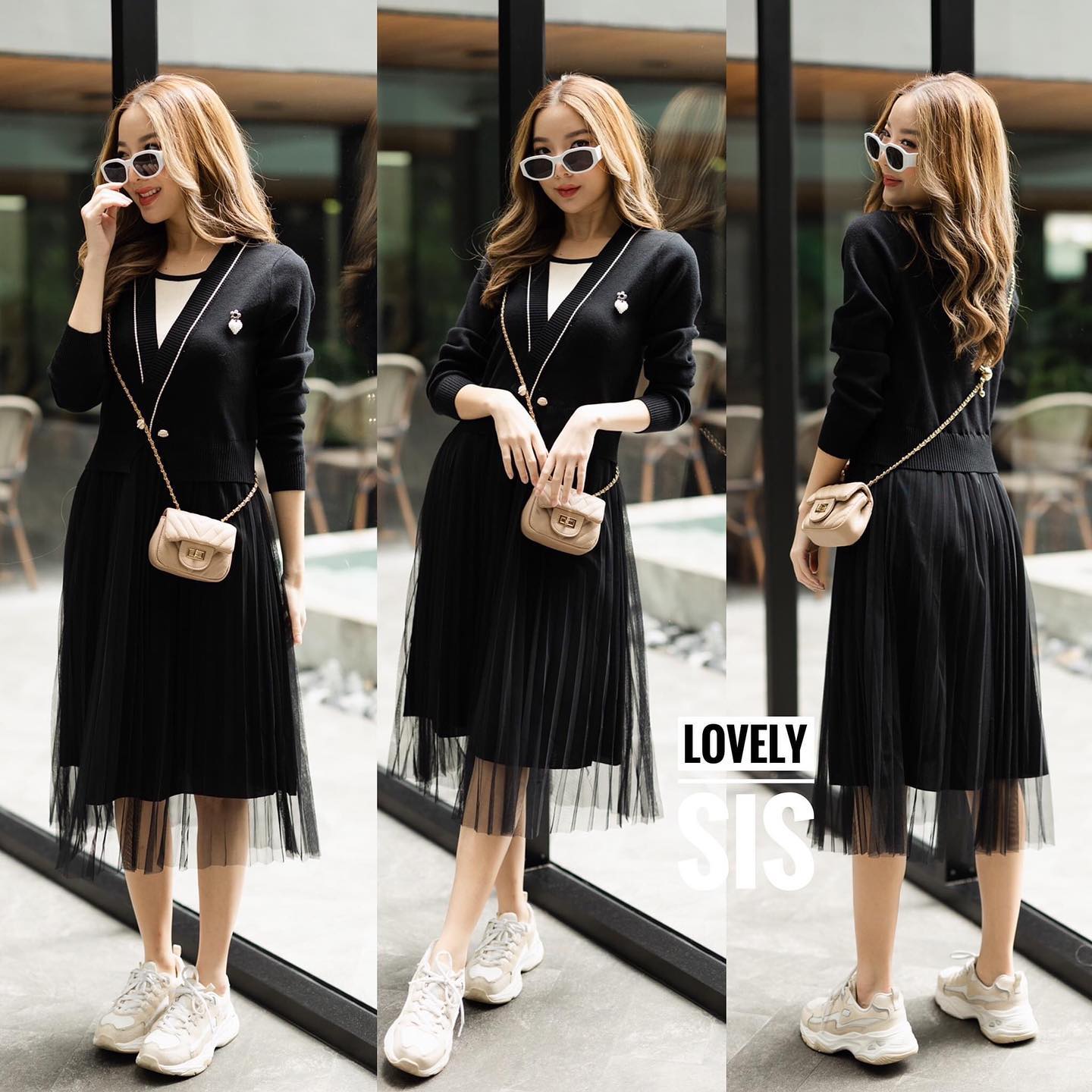 เดรสไหมพรมแขนยาว แต่งเข็มกลัด มุกรูปหัวใจ สินค้าคุณภาพ (พร้อมส่ง)