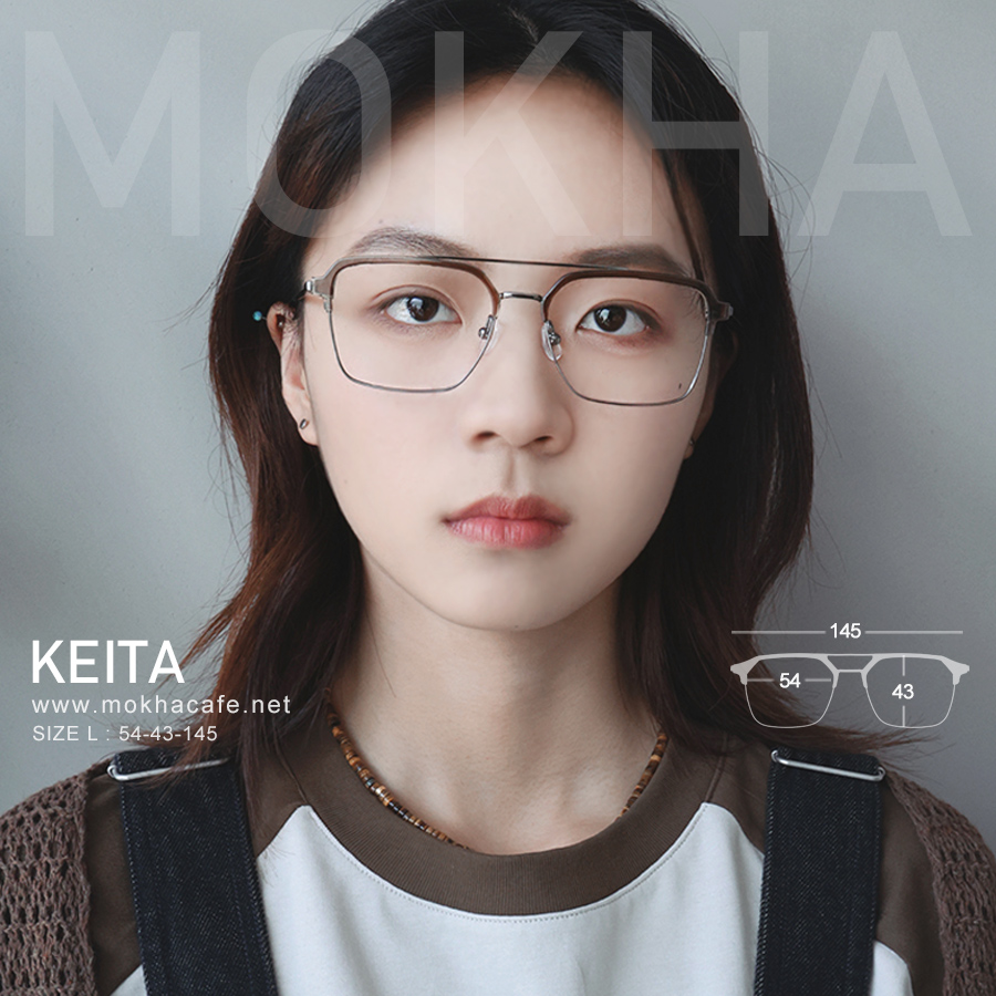 KEITA - black silver กรอบแว่นวินเทจ แว่นตาทรงเหลี่ยม DoubleBridge กว้าง 145 มม. (sizeL)
