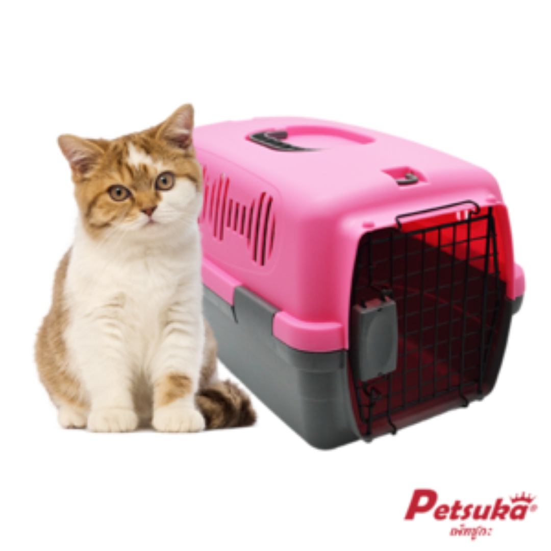 กล่องใส่สุนัขและแมว Petsuka Pet Cage กรงหิ้วสำหรับเดินทาง สีชมพู