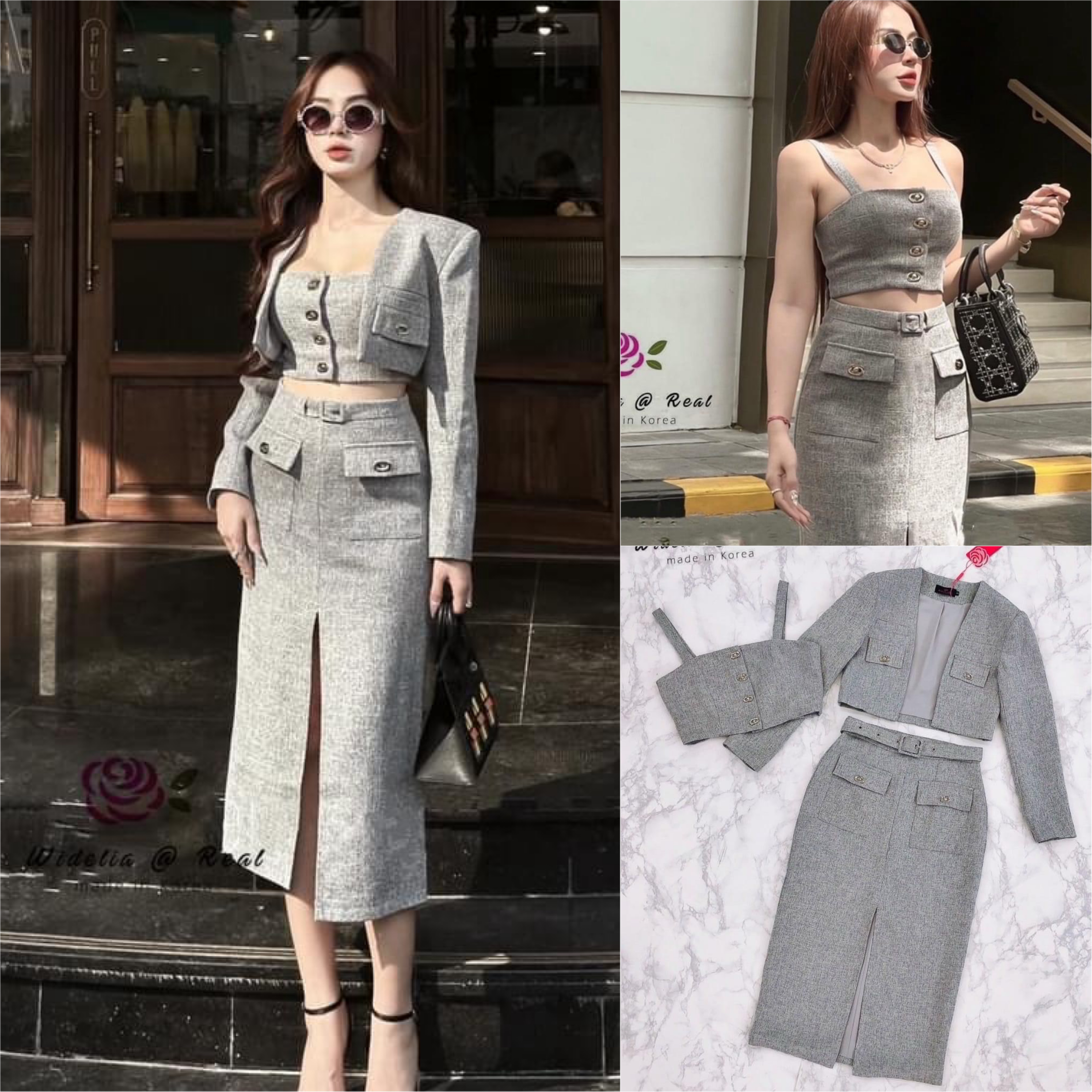 เซ็ท 3 ชิ้น เสื้อคลุมแขนยาวสวยทรงดี ด้านในมาพร้อมสายเดี่ยวทรงสวย มาเข้าชุดกับ กระโปรงทรงสอบตัวสวย ใส่สบาย สินค้าคุณภาพ (พร้อมส่ง)