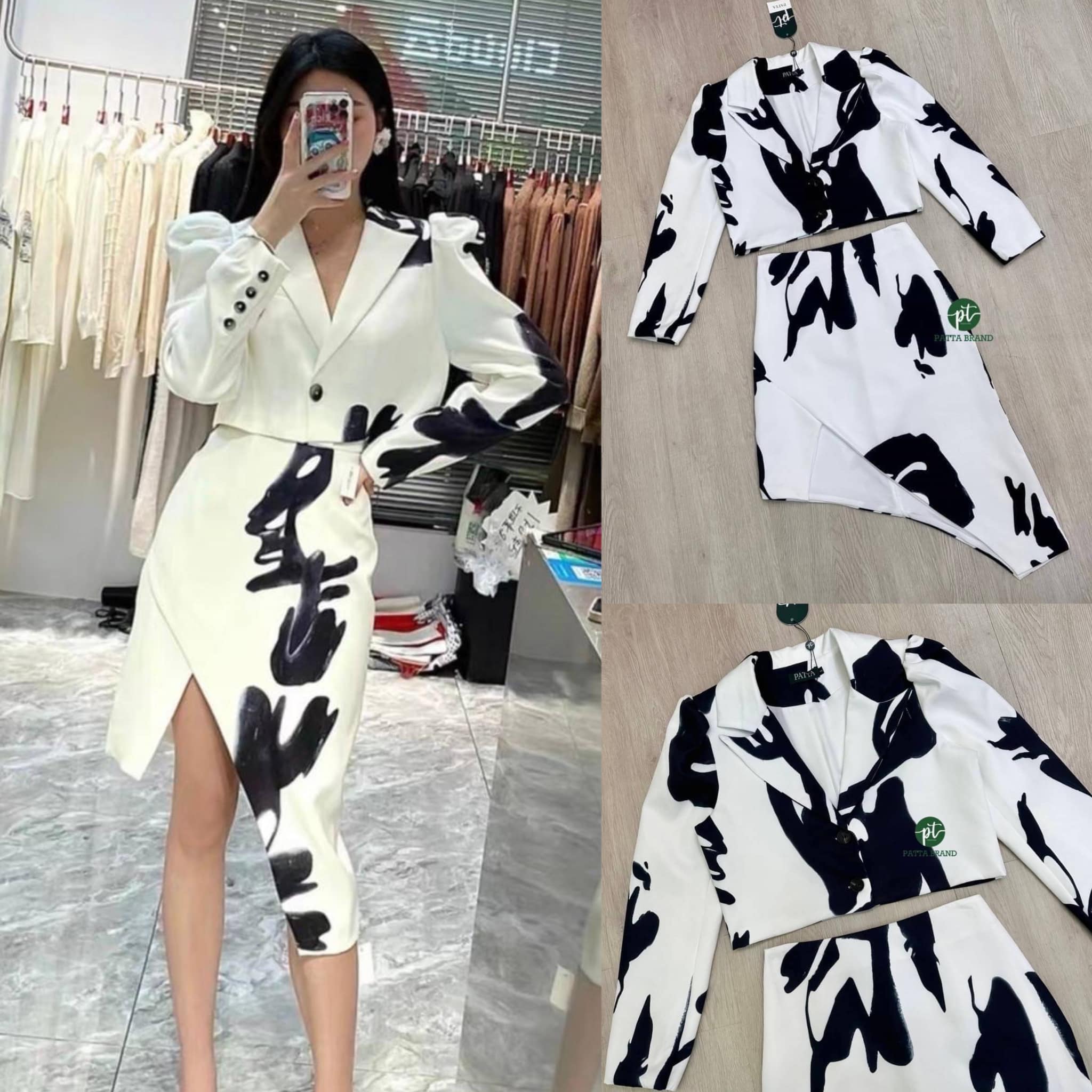 Setเสื้อครอปแขนยาวไหล่เย็บจับจีบ ให้ดูพองนิดๆ มาพร้อมกระโปรงดีไซน์เฉียงข้าง แต่งผ่าข้างเล็กน้อย แซ่บมากๆ. สินค้าคุณภาพ (พร้อมส่ง) .