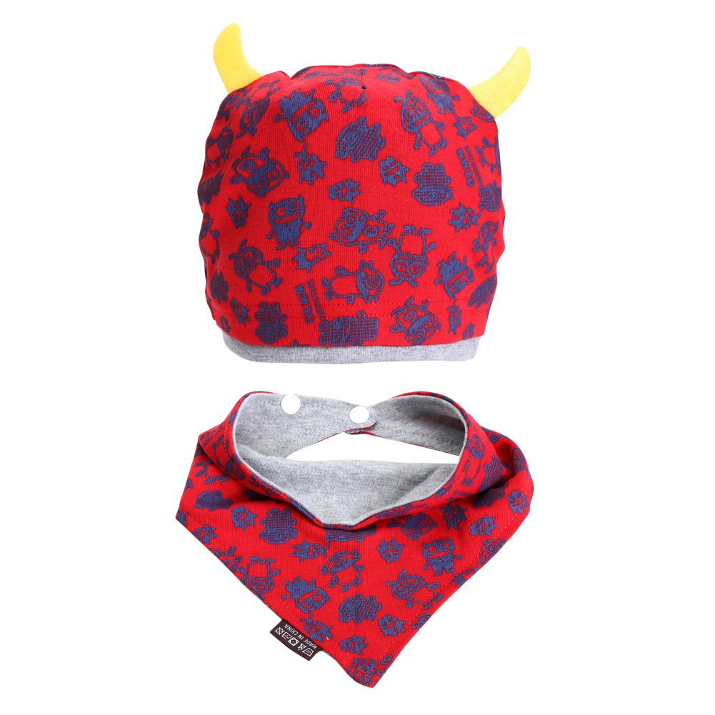 เซตหมวก+ผ้ากันเปื้อนเด็กอ่อน สไตล์เกาหลี ปีศาจน้อยน่ารัก สำหรับเด็กวัย 3-24 เดือน