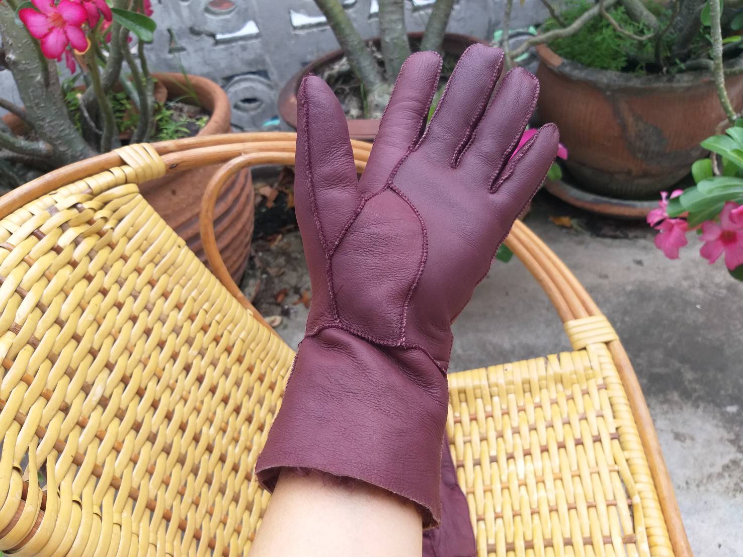 ถุงมือหนังแท้บุขนสัตว์ อุ่นติดลบ