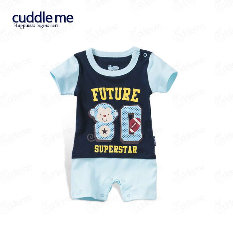 ชุดจั๊มสูทเด็ก แบรนด์แท้ Cuddle me สีกรมสลับสีฟ้าอ่อน ลายลิง Future 80 SuperStar
