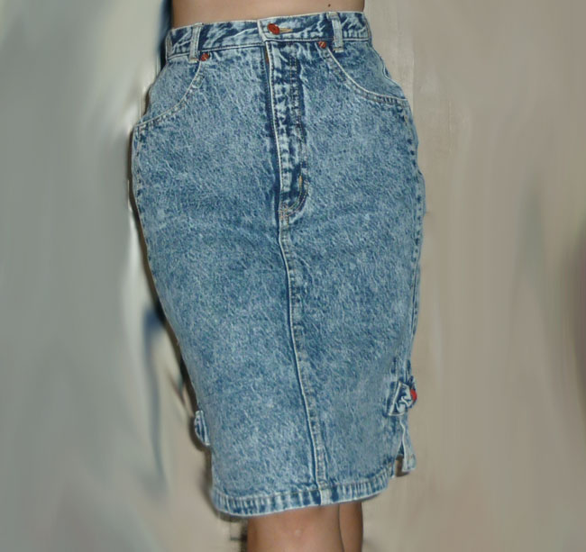 กระโปรงยีนส์เอวสูงฟอกหิมะ สวยมาก 24.5-35-22