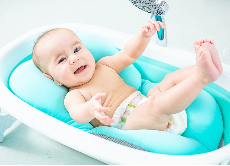 เปลรองอาบน้ำเด็กอ่อน ที่รองอาบน้ำ ที่อาบน้ำเด็ก เบาะโฟมนุ่มนิ่มรูปหมี ยึดขอบกะละมัง (ไม่รวมกะละมังอาบน้ำ)