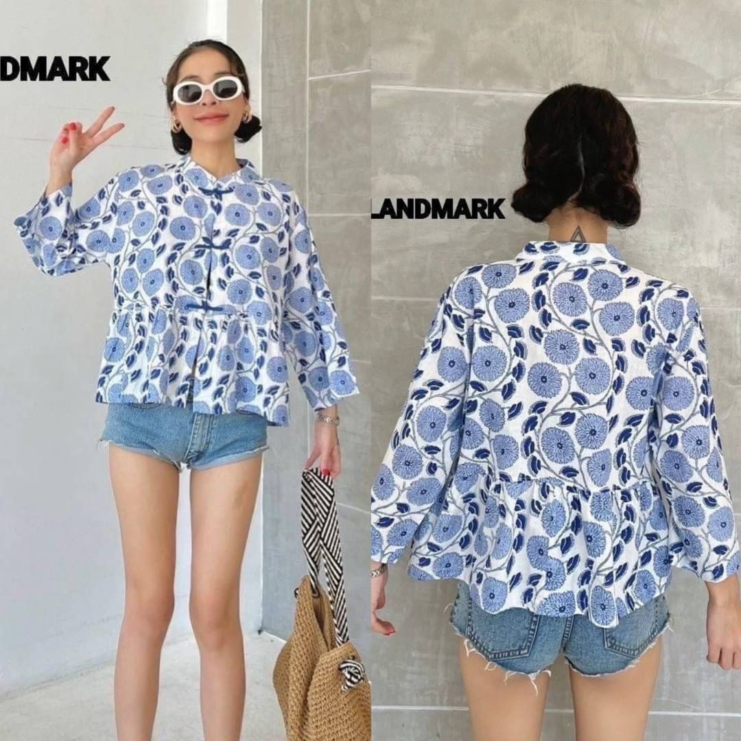 เสื้อผ้าบล็อคคอทตอลอินเดีย ดีไซน์ คอจีน กระดุมหน้า ระบายชาย~ลายผ้าสวย คลาสสิค แพทเทิร์นใส่สบาย ใส่สบาย : สินค้าคุณภาพ (พร้อมส่ง)