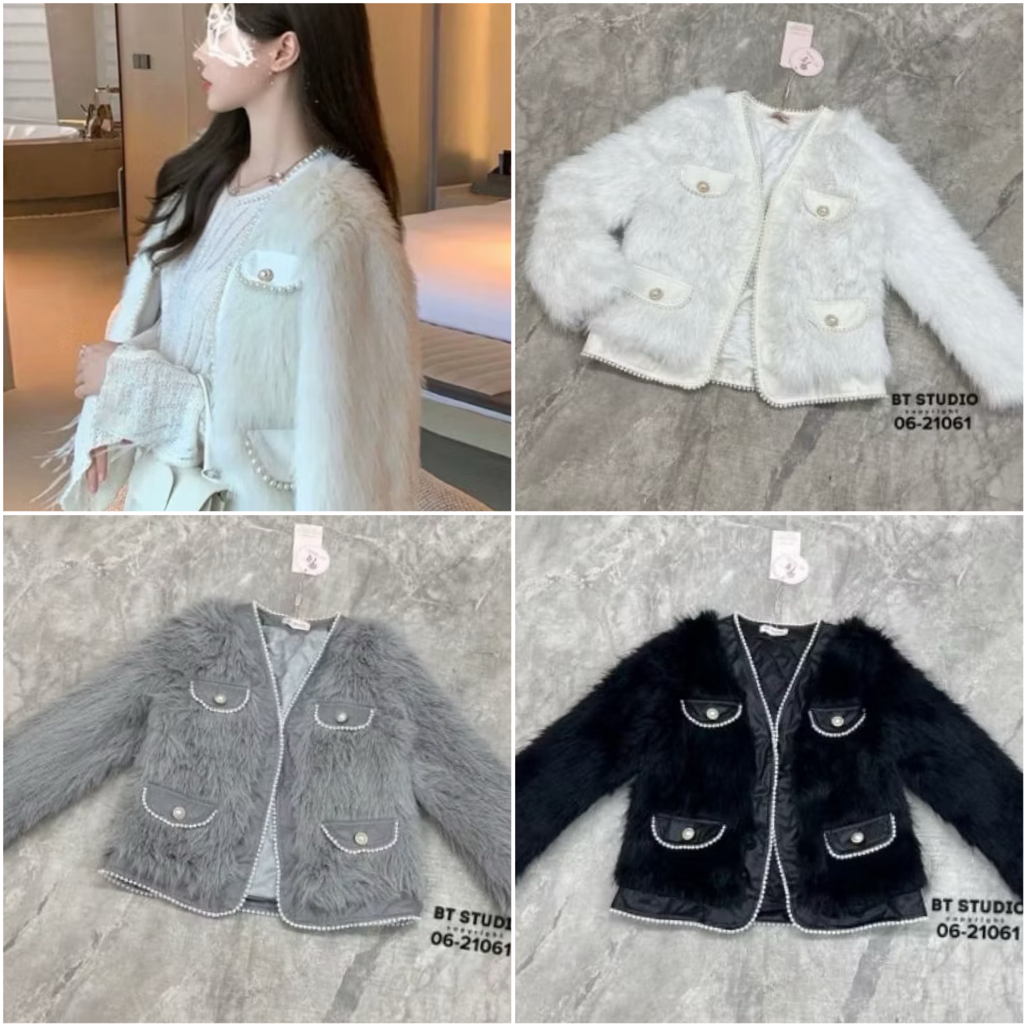 เสื้อคลุมแขนยาวขนมิ้งค์ฟู ๆ คอวีช่วงขอบ และฝากระเป๋าหลอกตัดด้วยหนังแต่งมุกติดปลายขอบ แต่งตะขอติด 1 อัน งานสวยด้านในบุซับใน ใส่สบาย : สินค้าคุณภาพ (พร้อมส่ง)