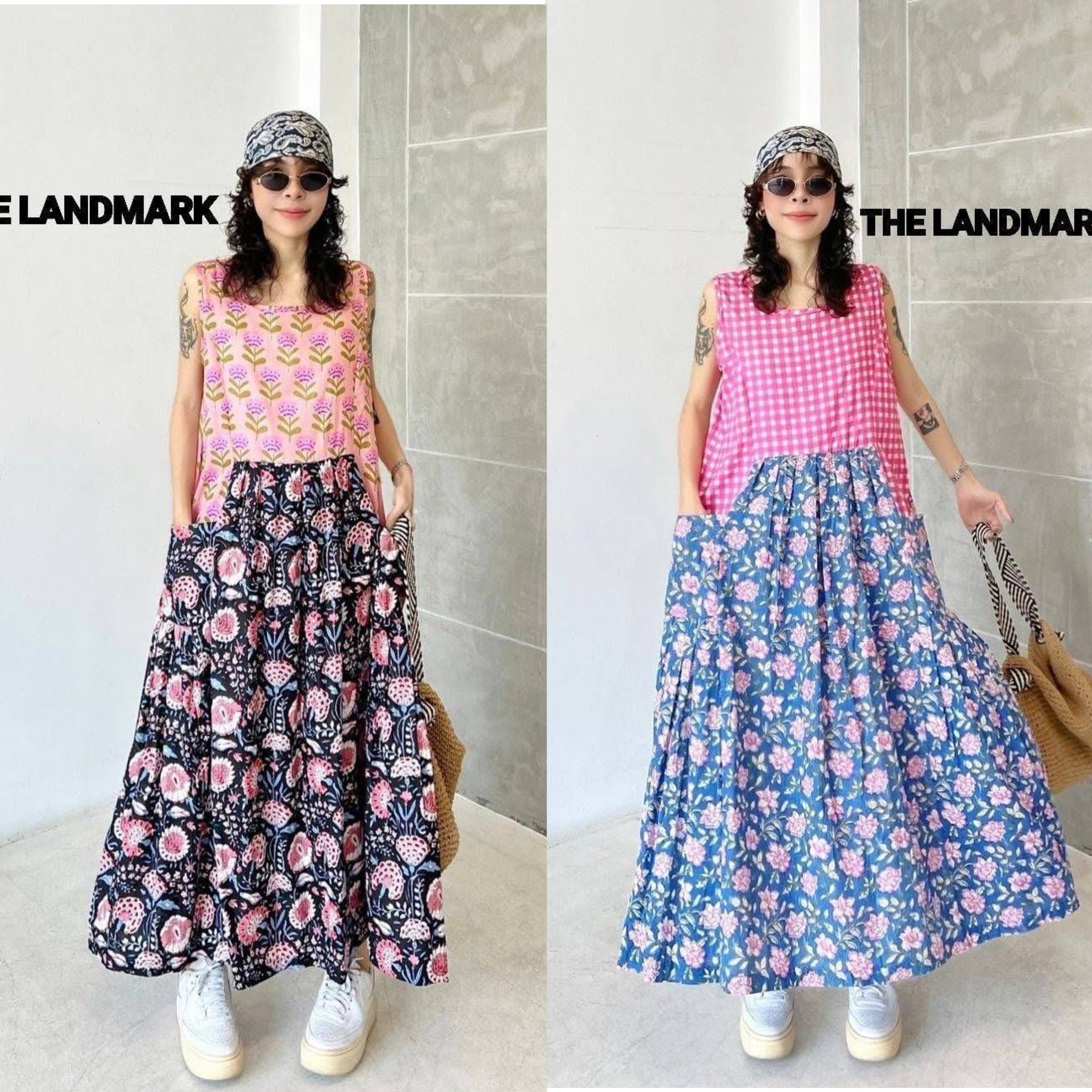 เดรสผ้าบล็อคคอทตอลอินเดีย ดีไซน์แขนกุดต่อลาย+ระบาย ใส่สบาย : สินค้าคุณภาพ (พร้อมส่ง)