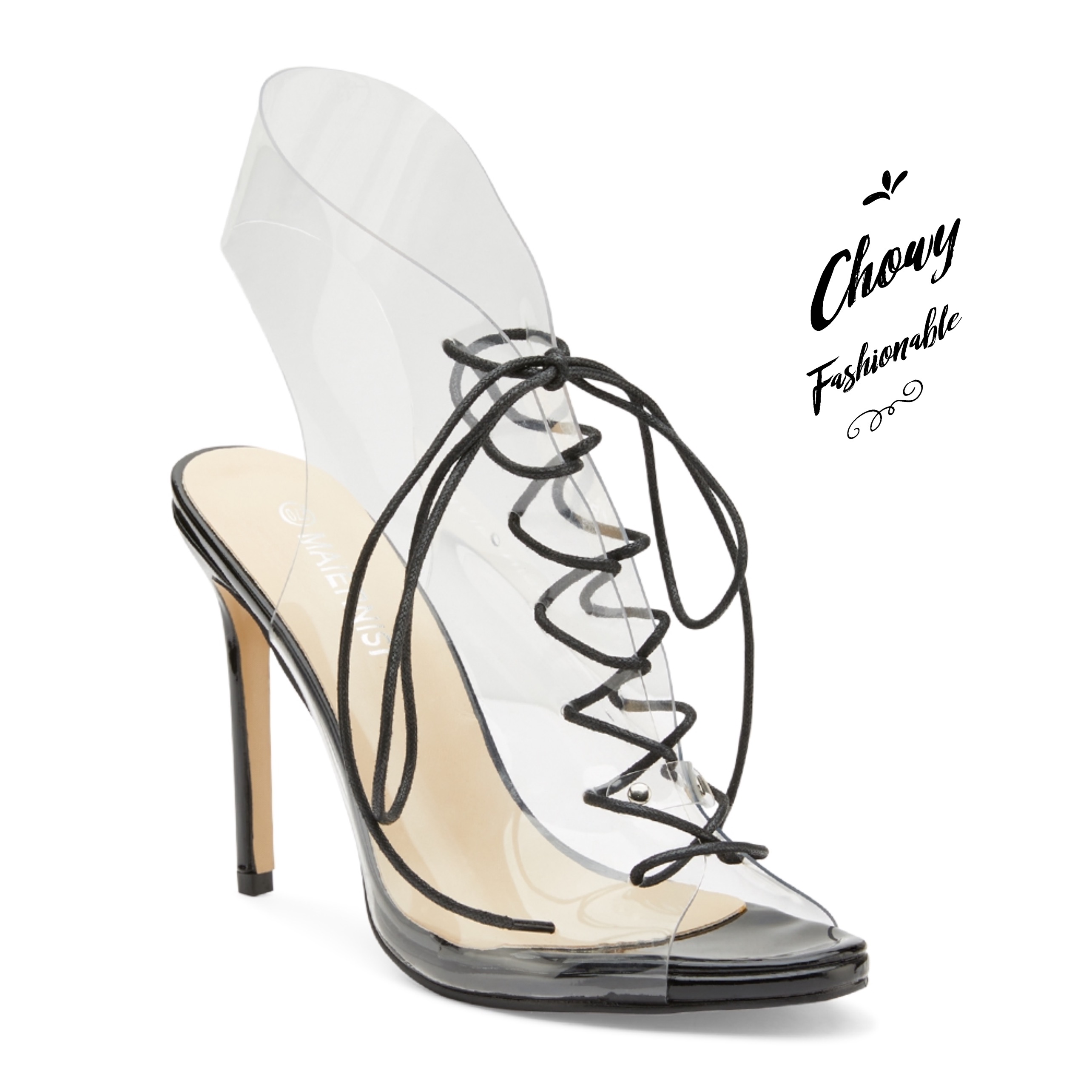 รองเท้าไซส์ใหญ่ 42 ส้นสูงไซส์ใหญ่ Transparent Rope Heel แบบใส CHOWY KR1020BL