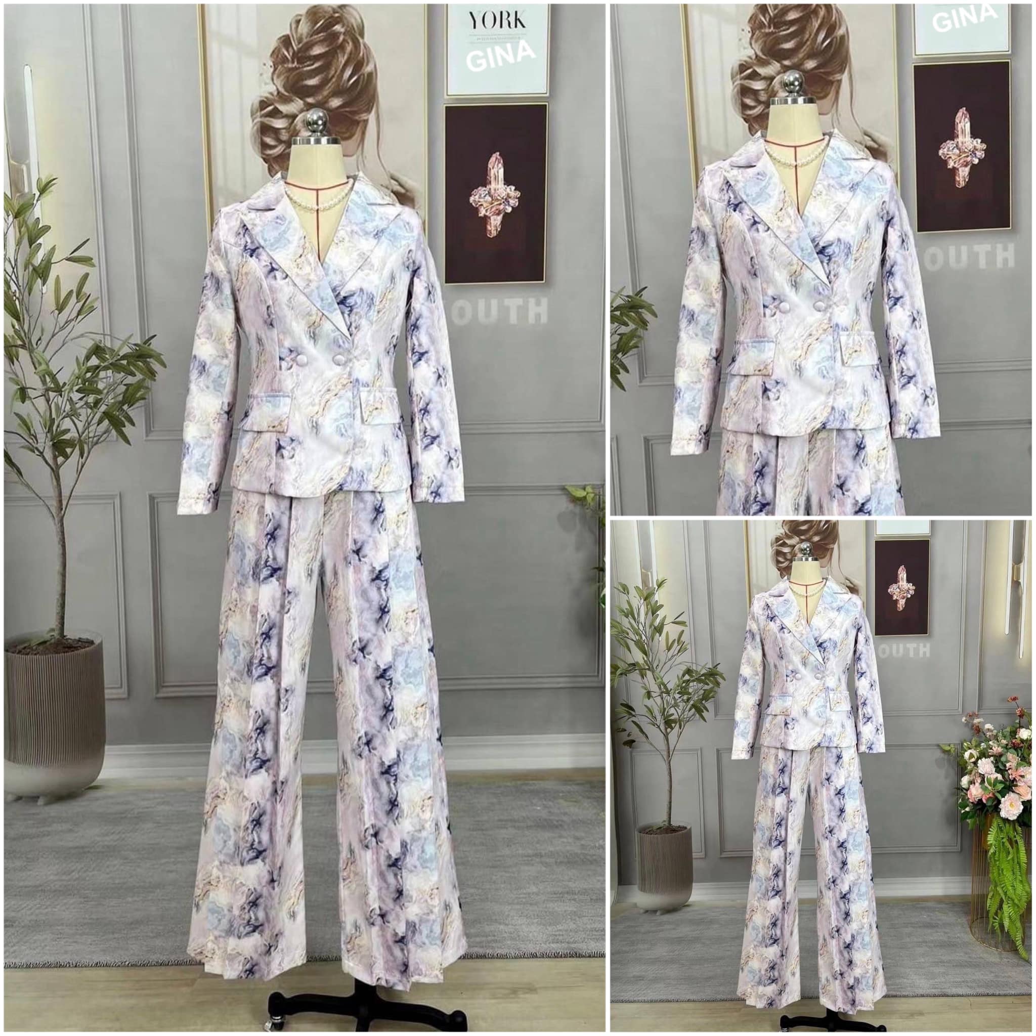 ชุดสูททอลายหินอ่อน งานสวยชนช็อป เนื้อผ้าทอพรีเมี่ยม แขนตุ๊กตา สาวกเรียบหรูดูแพง สินค้าคุณภาพ (พร้อมส่ง)