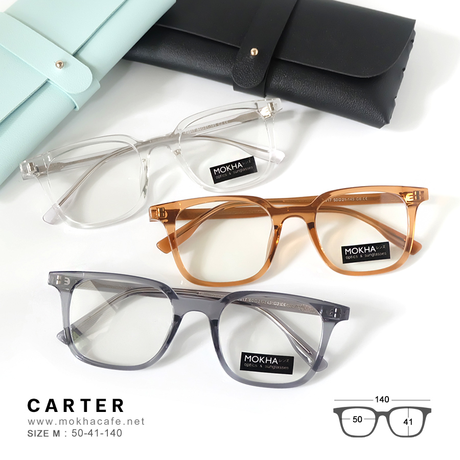 CARTER - clear grey กรอบแว่นตา ทรงเหลี่ยม แกนขาโลหะ กว้าง 140 มม. (sizeM) H41