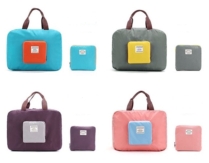 กระเป๋าช้อปปิ้งพับเก็บได้ ผ้าหนา สีสันสดใส ผลิตจากโพลีเอสเตอร์กันน้ำ คุ้มค่า (Foldable Duffle Bag for Travel)