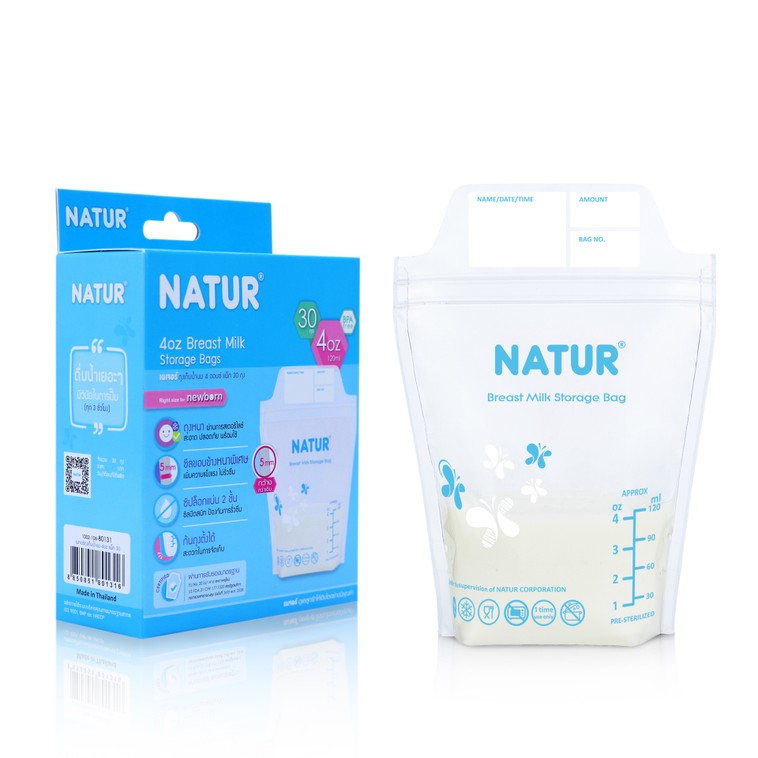 [30 แถม 30 รวม 60 ถุง] ถุงเก็บน้ำนมแม่ Natur ถุงเก็บนม ถุงเก็บน้ำนม 4 ออนซ์ ถุงใส่น้ำนมแม่ BPA-Free (ของแท้ !!)