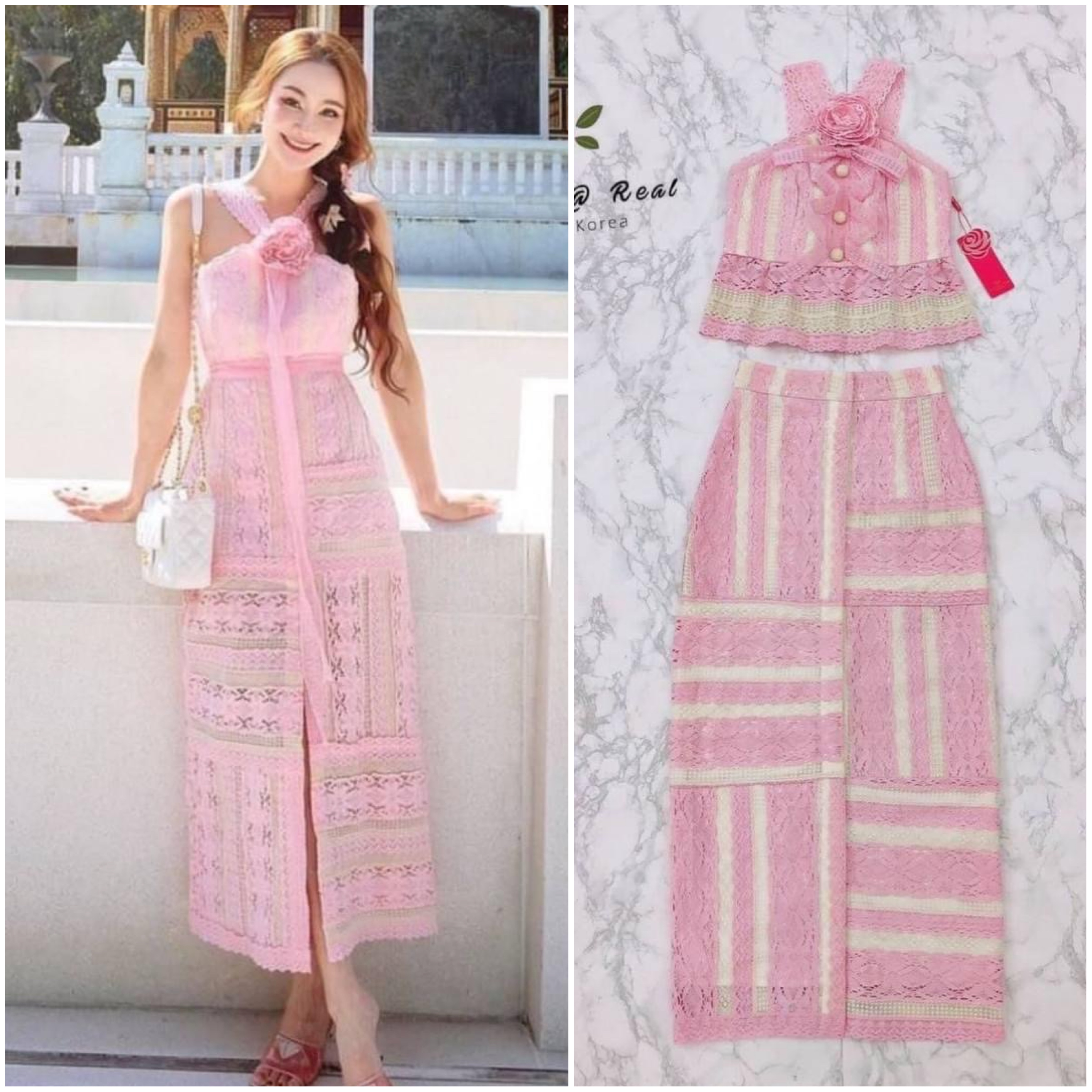 Set เซ็ทเสื้อกับกระโปรงยาวแสนสวย ใช้ผ้าลูกไม้ลายสวยเป๊ะตามแบบฉบับ สินค้าคุณภาพ (พร้อมส่ง)