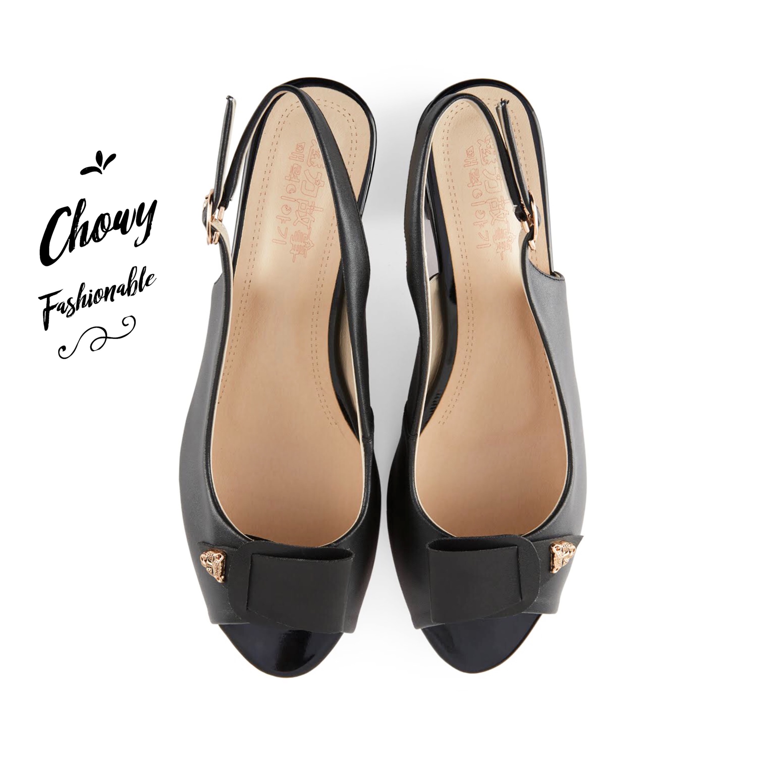 รองเท้าไซส์ใหญ่ 41-44 EU รองเท้ารัดส้น ส้นตึก 1.5 นิ้ว หนังแท้ งานนำเข้าเกาหลี ไซส์ใหญ่ สีดำ CHOWY KR0400BL