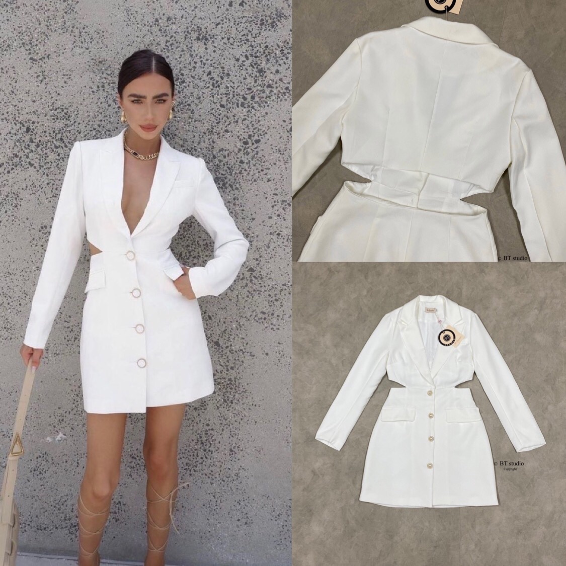 เดรสเชิ้ตแขนยาวคอปก เว้าเอวสองข้าง เว้าหลังเล็กน้อย แต่งกระดุมมุข 4 เม็ด แต่งกระเป๋าหลอก สวย หรู สินค้าคุณภาพ (พร้อมส่ง)