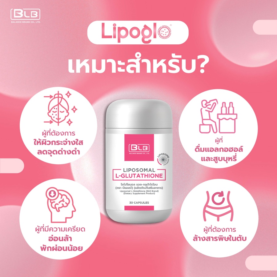 l glutathione ปริมาณ ต่อ วัน รีวิว ไลโปโซมอล แอล-กลูต้าไธโอน (ตรา บีแอลบี) Liposomal L-Glutathione  นวัตกรรมบำรุงลึกระดับเซลล์
