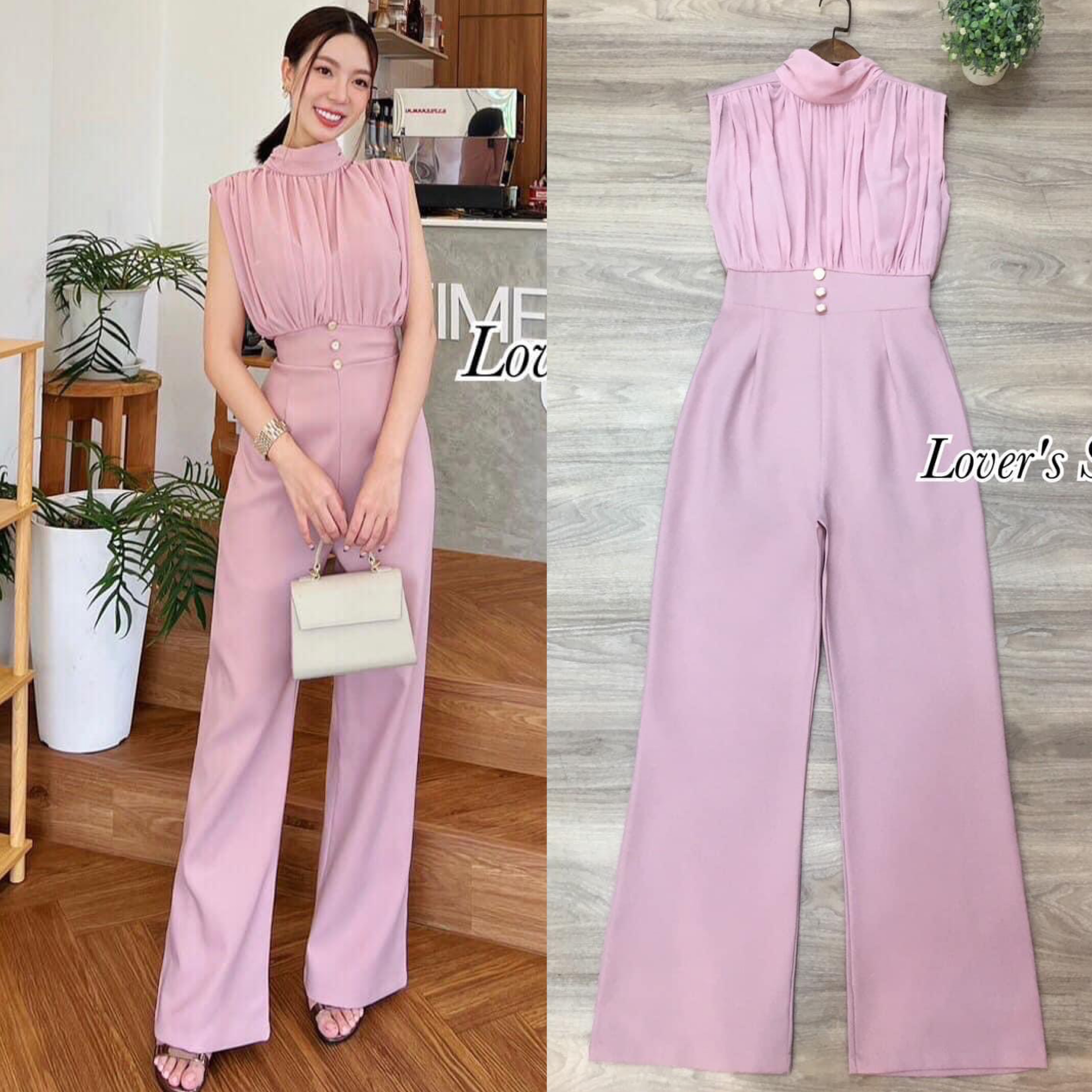 จั้มสูทกางเกงขายาว ช่วงเสื้อเป็นผ้าชีฟองนุ่มๆ ช่วงอกทำซับใน อกมีเสริมฟองน้ำกางเกงทรงขากระบอกกลาง ใส่แล้วดูขายาว สินค้าคุณภาพ (พร้อมส่ง)