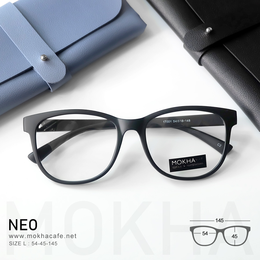 NEO - matte black แว่นตาทรงเหลี่ยม TR90 น้ำหนักเบา กว้าง 145 มม. (sizeL) H45