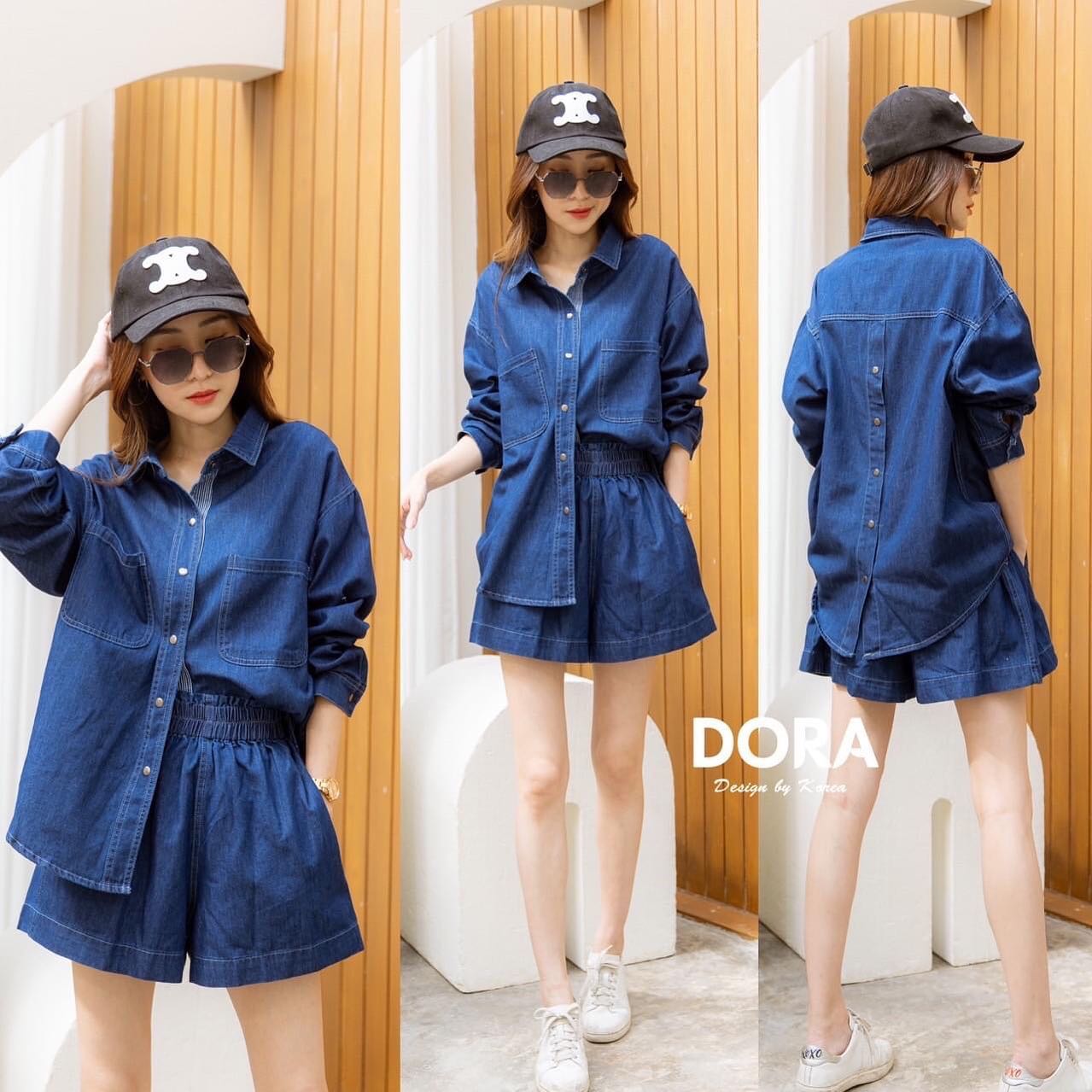 Set เสื้อ+กางเกงขาสั้น ผ้ายีนนิ่ม เสื้อแต่งซาบเสื้อตัด กระดุมหลัง กางเกงเอวสม็อค ผ้าใส่สบาย งานสวยมาก. สินค้าคุณภาพ (พร้อมส่ง)