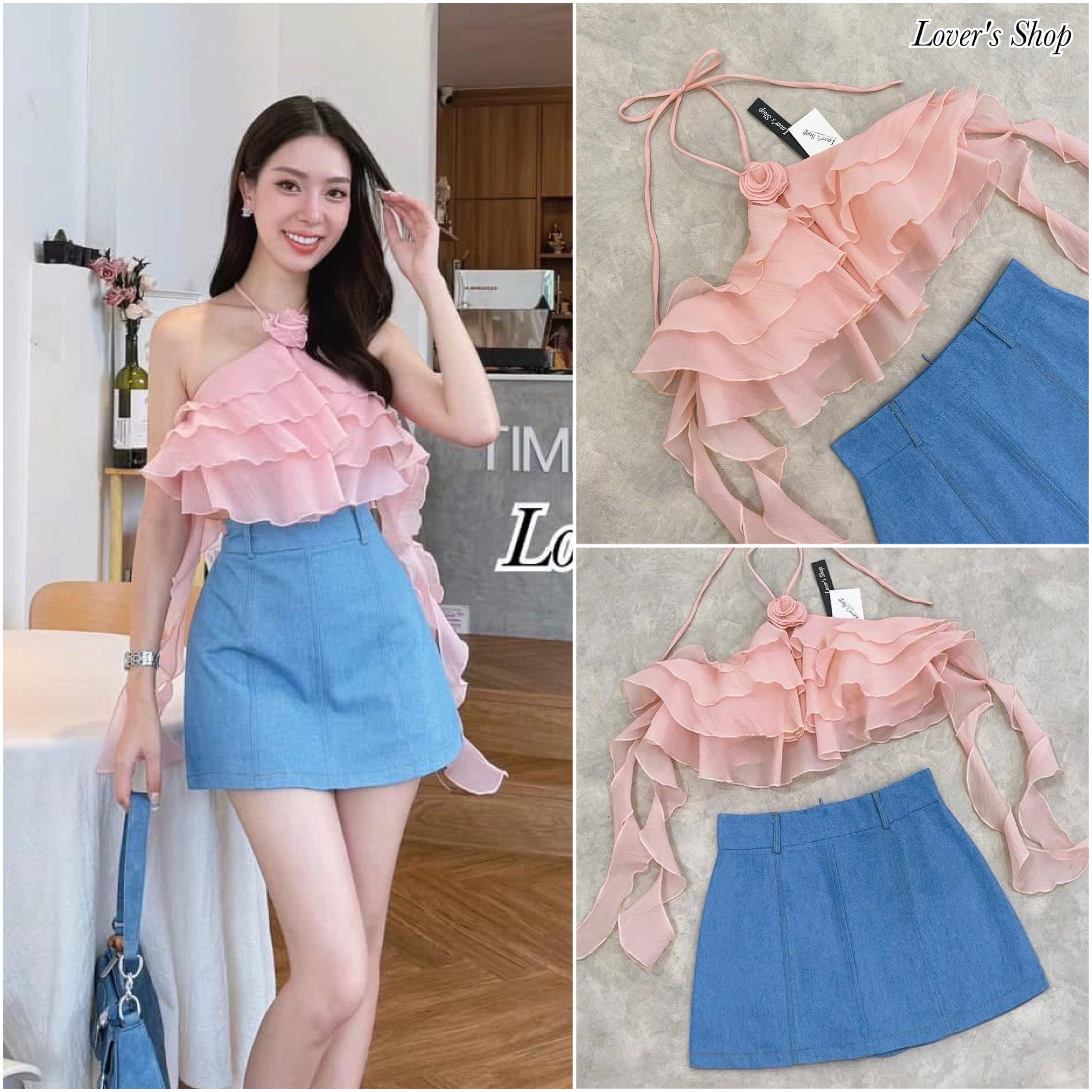 Set.2ชิ้น เสื้อเกาะอกค้องคอ เย็บระบายผ้าแก้ว งานซิบหลัง ตัวผ้าแก้วกุ้นขอบอย่างดี ไม่คันนะคะ มาพร้อมกระโปรงยีนส์ ซับด้านในเป็นกางเกงใส่ง่าย ไม่โป้ค่ะ ผ้ายีนส์หนากำลังดี ใส่สบาย : สินค้าคุณภาพ (พร้อมส่ง)