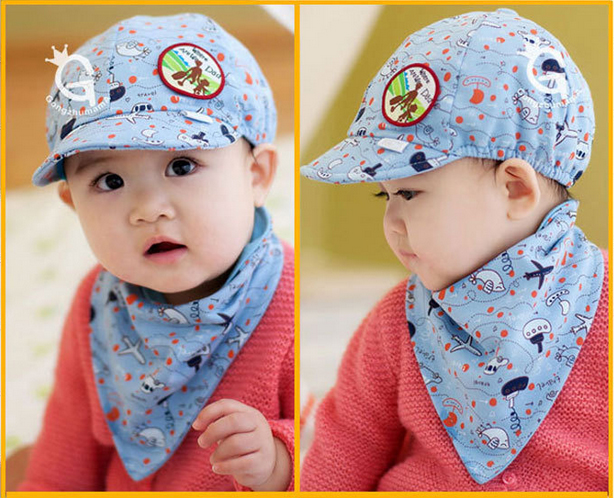 หมวกเด็ก หมวกทารก หมวกเด็กอ่อน Set หมวกแก๊ป+ผ้ากันเปื้อนเด็กสามเหลี่ยม Where Are We Going? Dad! เด็ก 3-24 เดือน