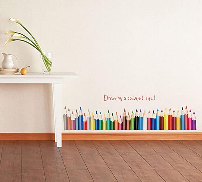 สติ๊กเกอร์แต่งห้อง DIY รูปสีไม้ Drawing a Colorful Life! ลอกออกแล้วติดซ้ำได้