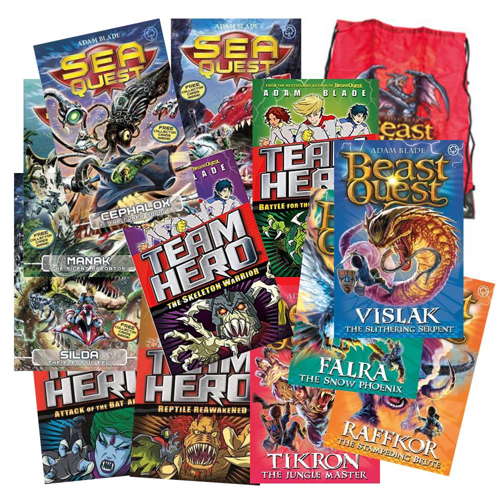 The World of Adam Blade 12 Books Collection in a Red Bag : Beast Quest + Sea Quest + Team Hero เซตหนังสือของอดัม เบลด 12 เล่ม พร้อมกระเป๋า