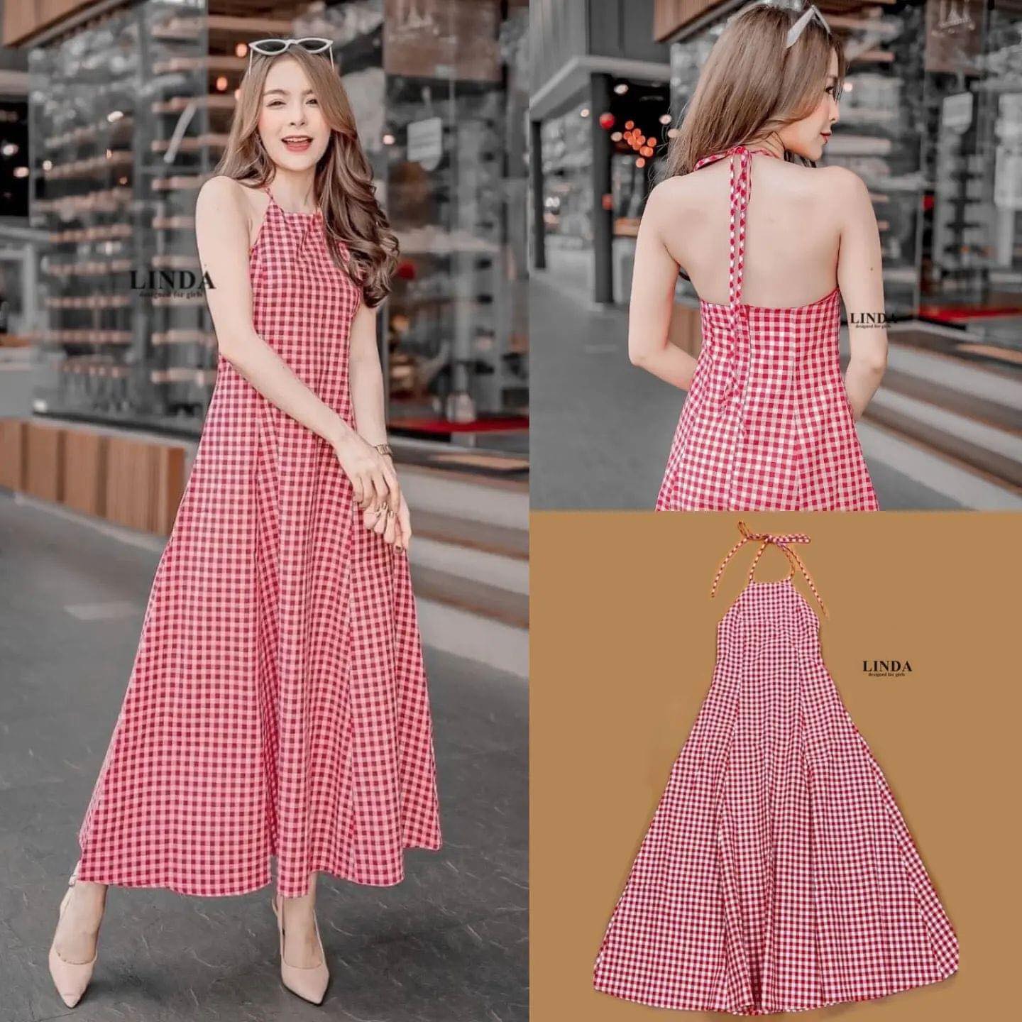 เดรสยาวลายสก๊อต แอบโชว์หลัง น่ารักด้วยเซ็กซี่ด้วย สินค้าคุณภาพ (พร้อมส่ง)