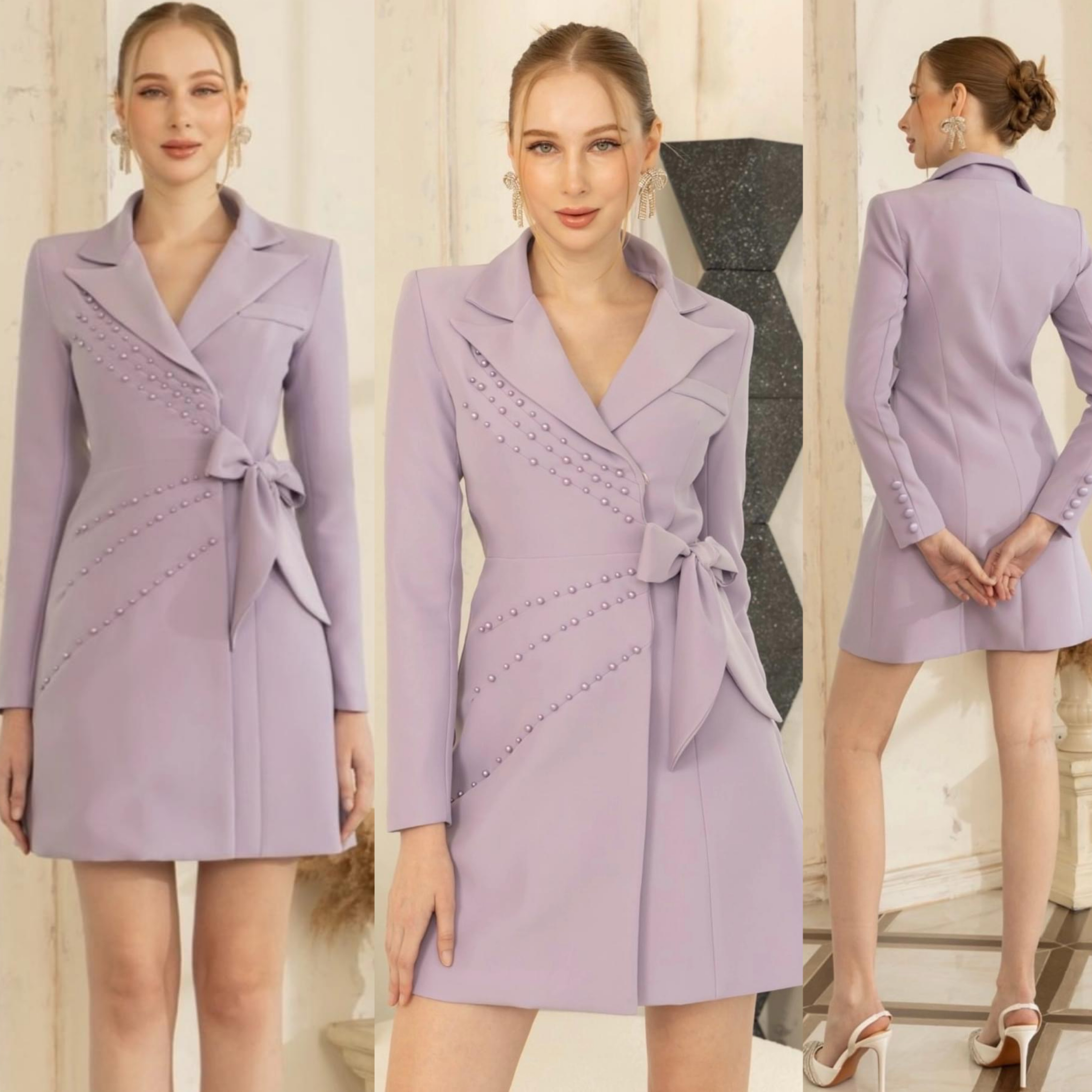 เดรสปกเทเล่อร์ ป้ายหน้าแต่งมุก เนื้อผ้าเกรดเอ เนื้อนุ่มใส่สบาย : สินค้าคุณภาพ (พร้อมส่ง)