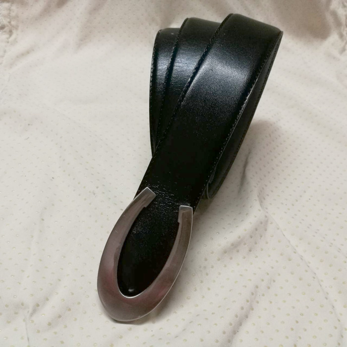 เข็มขัดชาย หัวเหล็กเก๋ สายหนังแท้สีดำ