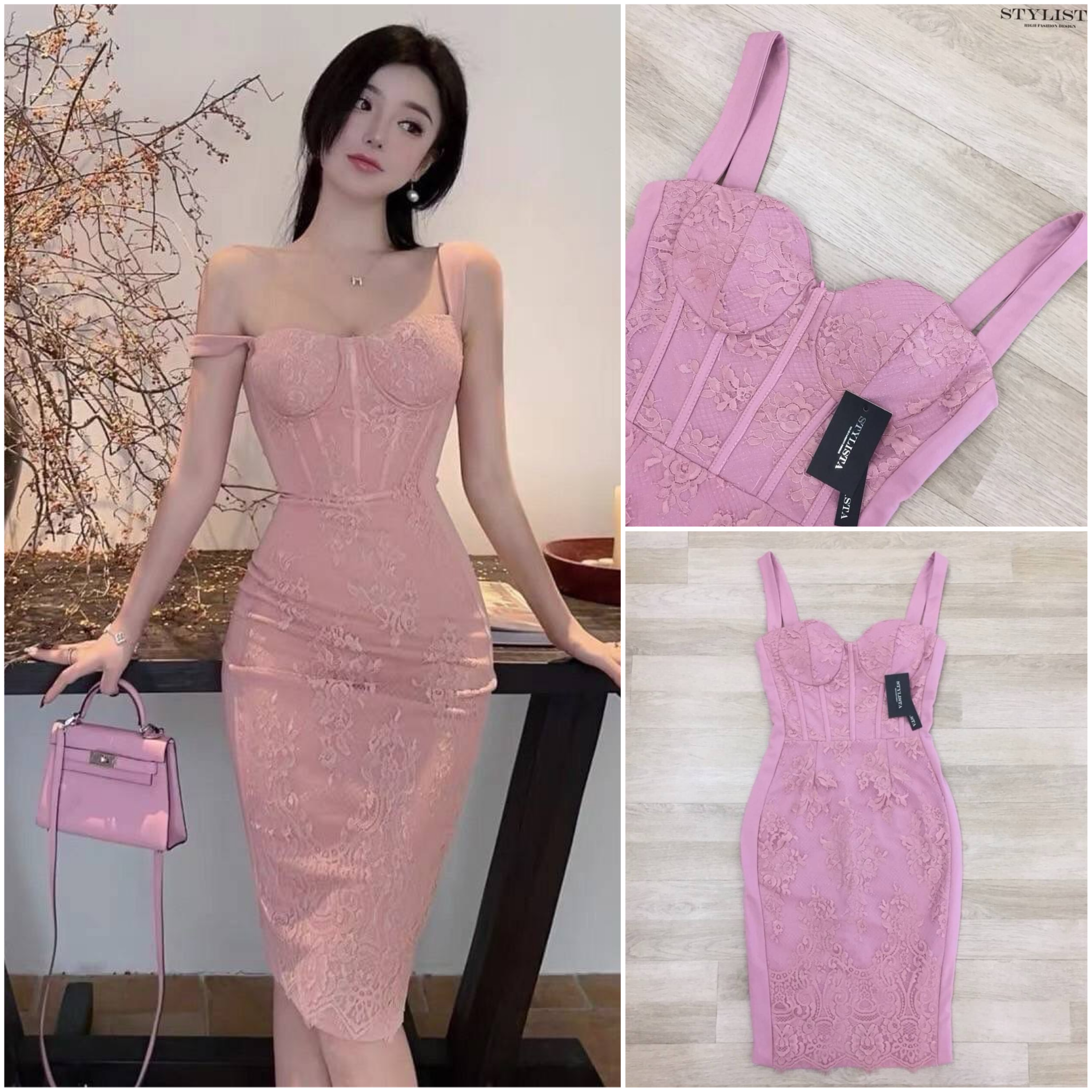 เดรสทรงพอดีตัว ผ้ามีเทคเจอร์ลูกไม้ ใส่สวย มากๆ ใส่ออกงาน ใส่ได้หลายโอกาส ใส่สบาย สินค้าคุณภาพ (พร้อมส่ง)