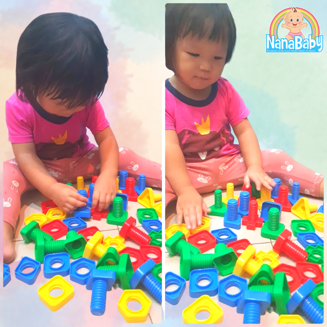 ของเล่นเด็ก 1-3 ปี ชุดของเล่นหมุนน๊อต Montessori Toys จับคู่ตัวต่อทรงเรขา ชิ้นใหญ่เหมาะมือ
