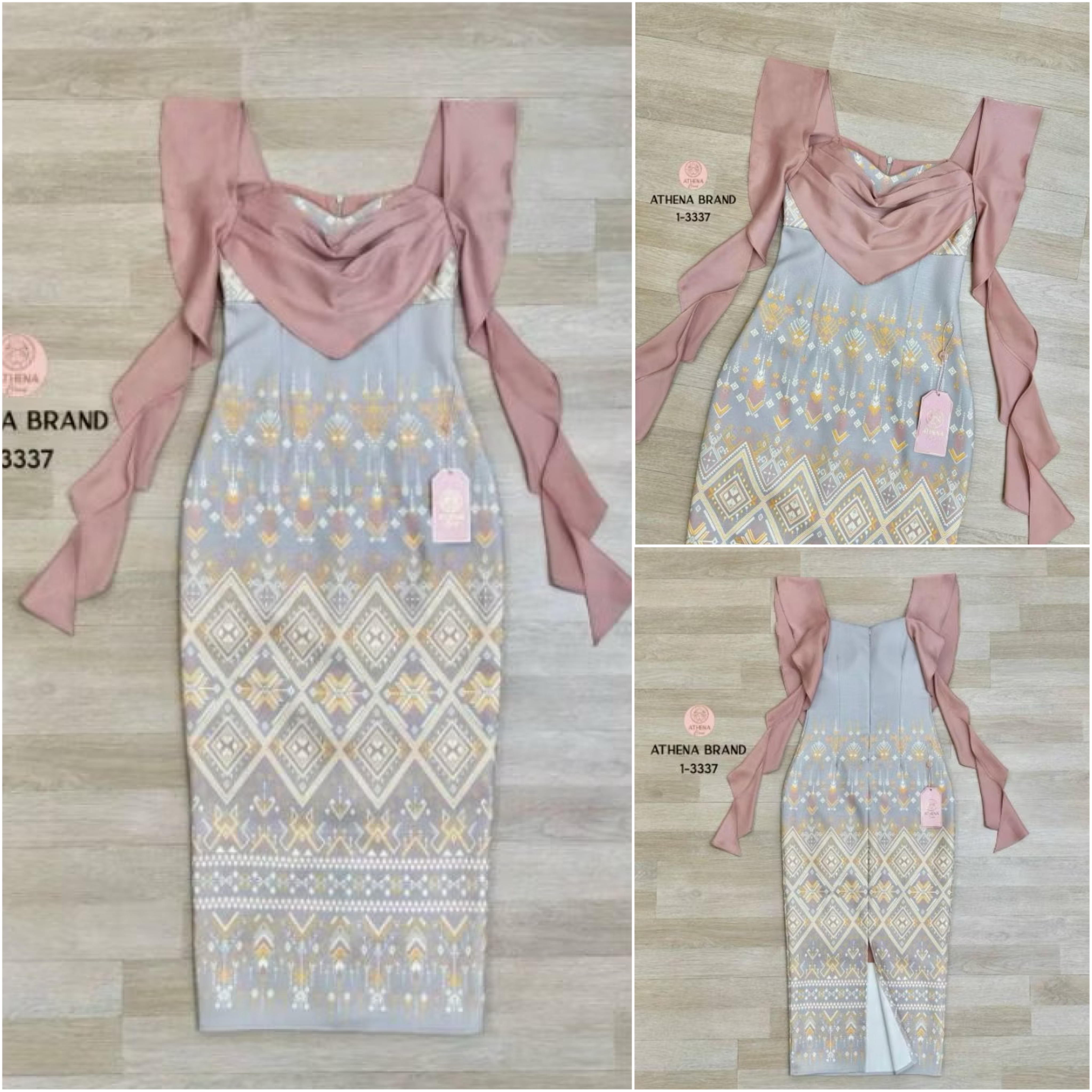 Maxi Dress พิมพ์ลายดีไซน์ตัดต่อผ้าแต่งระบาย หน้าอกเสริมฟองน้ำจัดทรงสวย ชายกระโปรงด้านหลังผ่า เนื้อผ้าดี๊ดีมีTexture งานมีซับใน ใส่สบาย : สินค้าคุณภาพ (พร้อมส่ง)