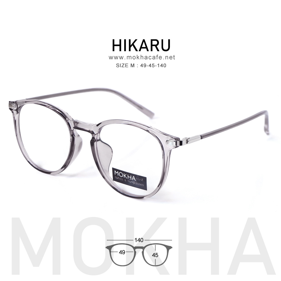 HIKARU - grey แว่นตาทรงหยดน้ำ กรอบพลาสติกยืดหยุ่น TR90 ขาลวดโลหะ กว้าง 140 มม. (sizeM) H45 19g