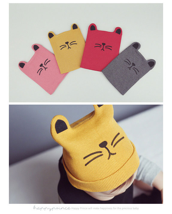 หมวกกันหนาวเด็กเล็ก หมวกเด็กสีแดงรูปแมว เท่ๆ สำหรับเด็กเล็กวัย 3-36 เดือน