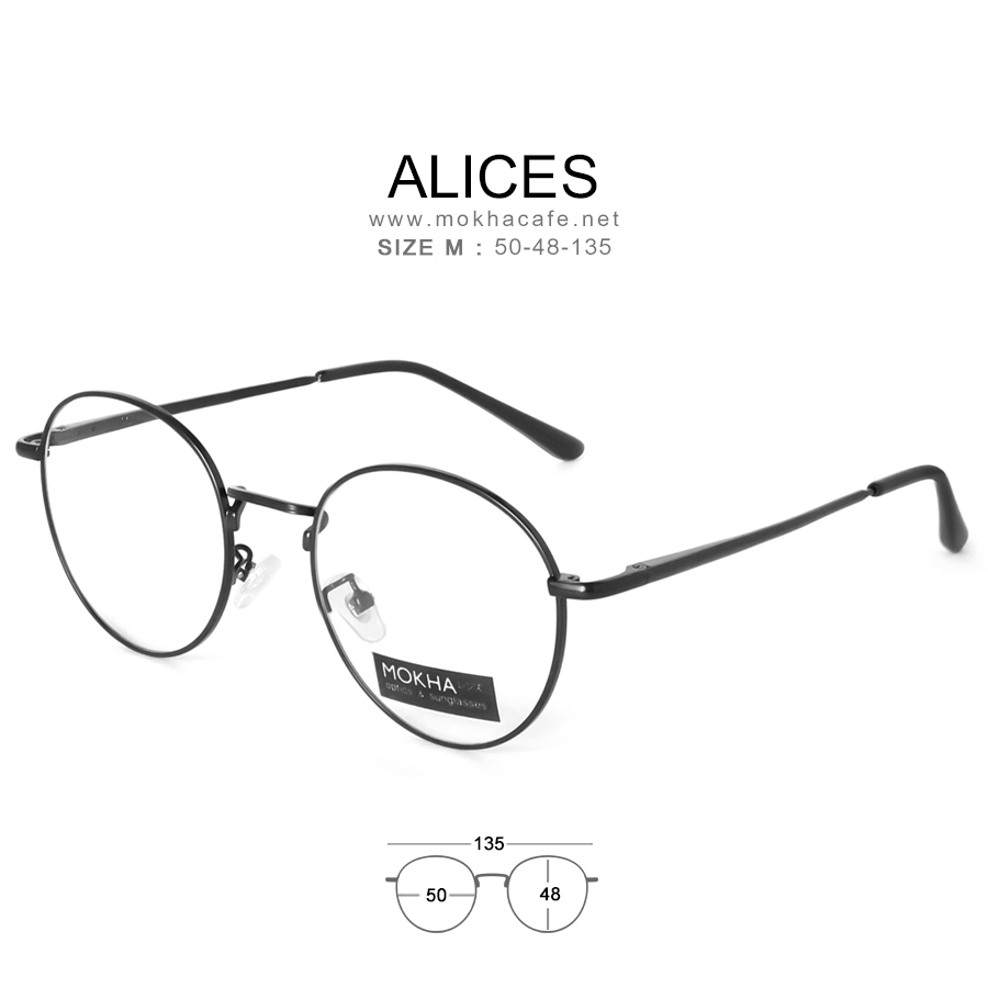 ALICES - black แว่นตาทรงกลม กรอบโลหะ ขาสปริง กว้าง 135 มม.(sizeM) H48