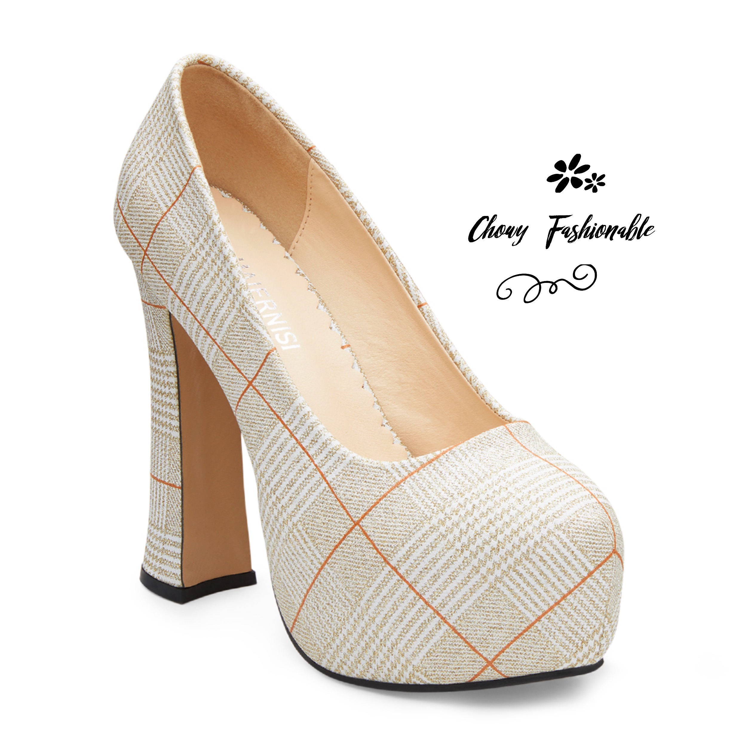 รองเท้าไซส์ใหญ่ 43 44 ส้นตึกหนา สีประกายทอง ทรงปิด CHOWY KR0959BE