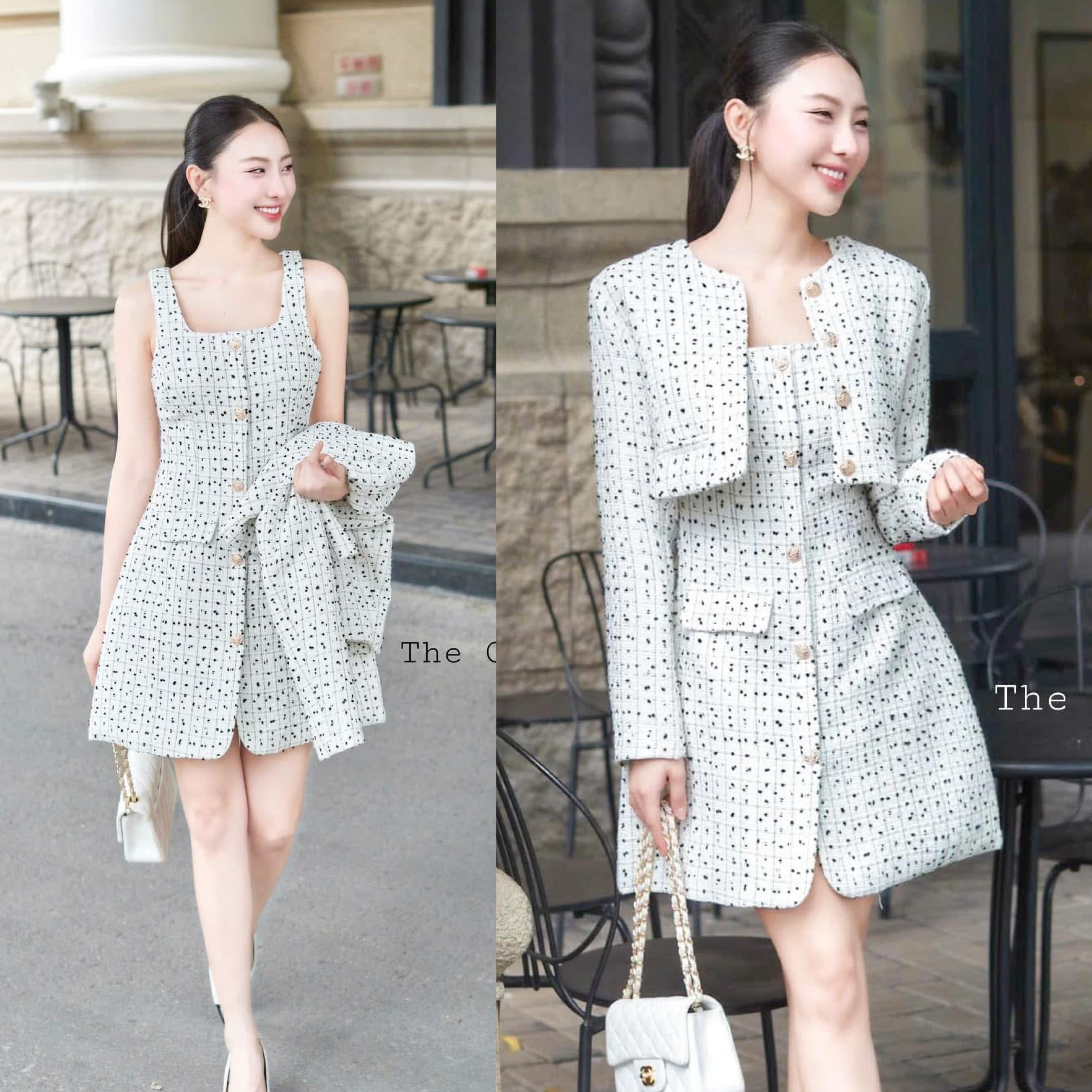 ชุดเซ็ต2 ชิ้น เสื้อครอปทรงสวยแขนยาวทรงเก๋ ใส่แมตท์กับชุดเดรสกระโปรงทรงเอ มีฟองน้ำเสริมทรงในตัว เนื้อผ้าทวีตมีเทคเจอร์สุดพรีเมี่ยมซับในทั้งตัว ใส่สบาย : สินค้าคุณภาพ (พร้อมส่ง)
