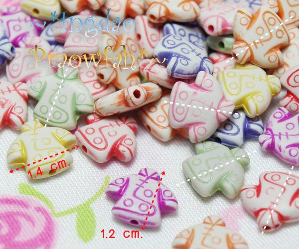 7082mt ลูกปัด เสื้อคอจีน ขนาด 1.4 x 1.2 ซม. คละสี (10 กรัม 30 ชิ้น)