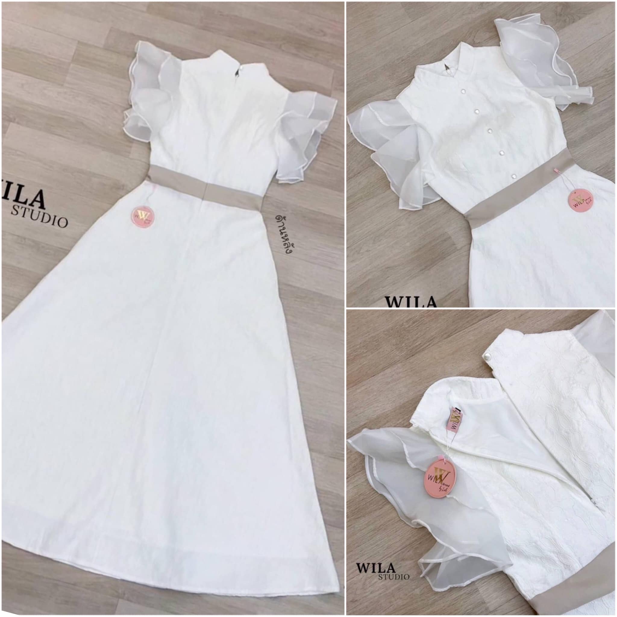 เดรสยาวงานฉลุลูกไม้ทั้งชุด งานละเอียด สวยทรงคอปีนแต่งกระดุม มุขที่อกด้านหน้า เสริมทรงที่อกสวยๆ สินค้าคุณภาพ (พร้อมส่ง)