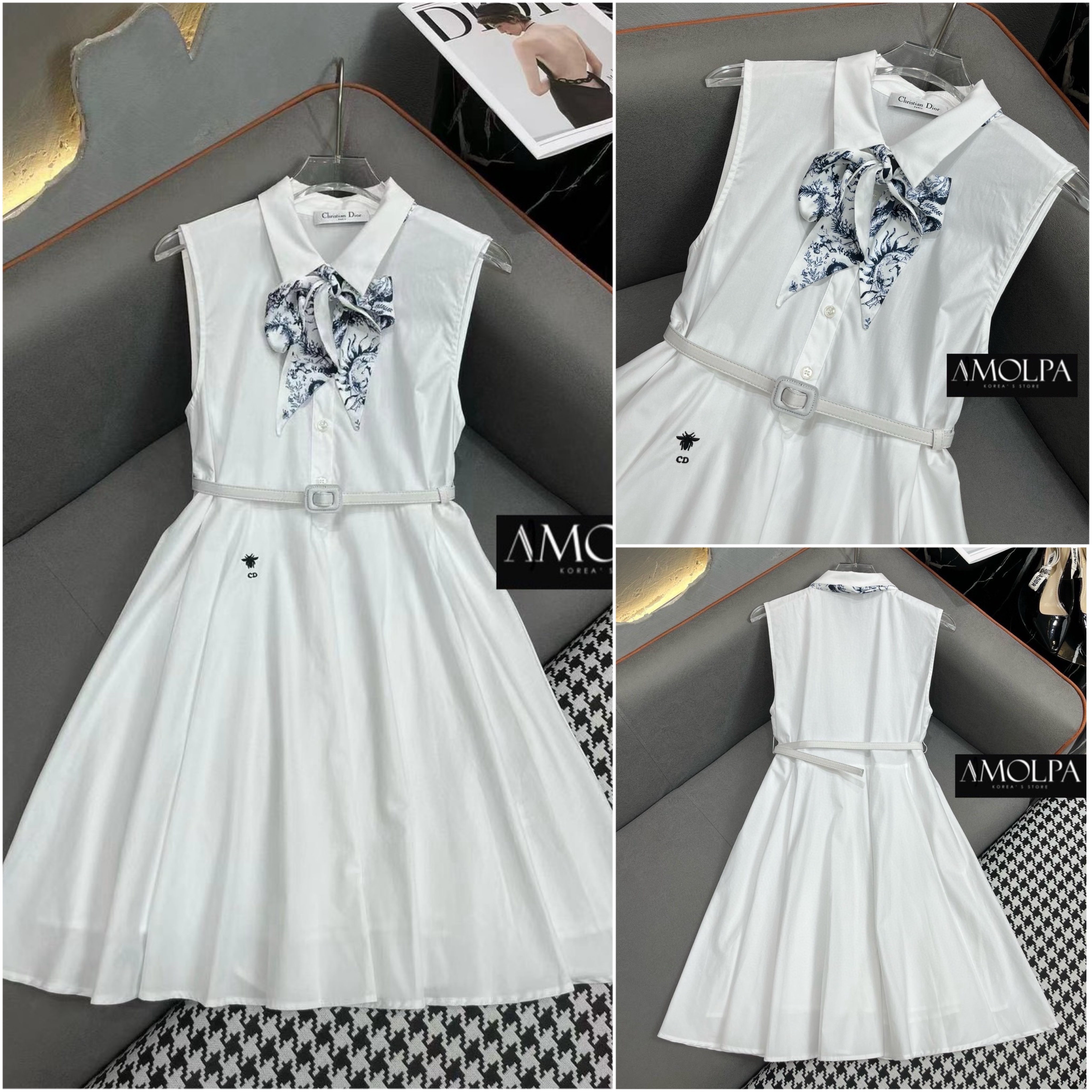 DRESS CD. มาพร้อม เข็มขัด/ผ้าลาย DIOR อเนกประสงค์ จะผูกคอ หรือผูกผมได้หมด สินค้าคุณภาพ (พร้อมส่ง)