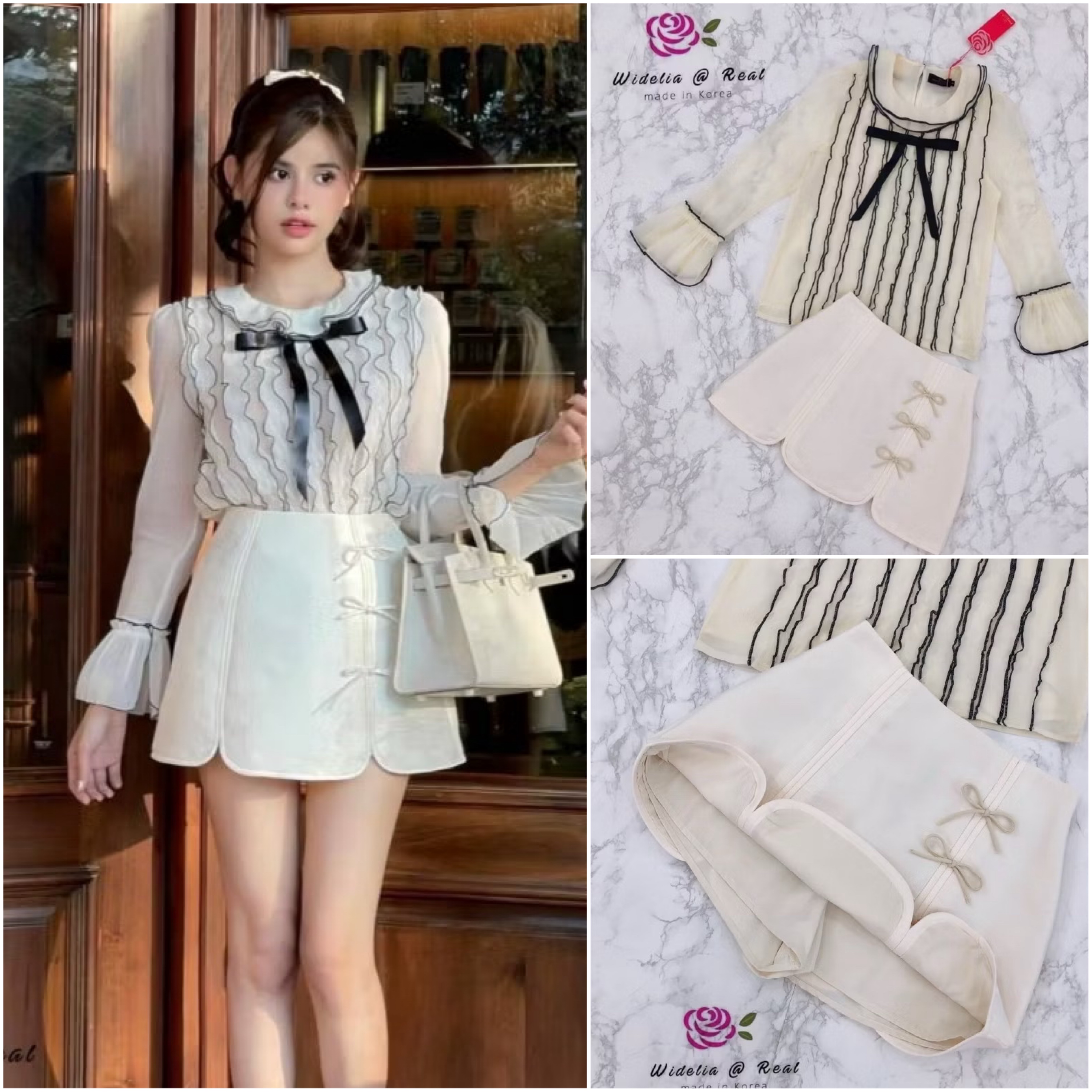 Set :: เสื้อแขนยาวตัวสวยบอกเลยแพทเทิ้ลสวยเนี๊ยบสุดๆ ตัวเสื้อเลือกใช้ มาออกัลซ่าเนื้อสวย แต่งระบายเป็นริ้วสวยเด้ง แต่งโบเก๋ มาเข้าชุดพร้อมกับกระโปรงตัวสั้นสวย แต่งโบสวย มาพร้อมซับในขาสั้นในตัว ใส่สบาย : สินค้าคุณภาพ (พร้อมส่ง)