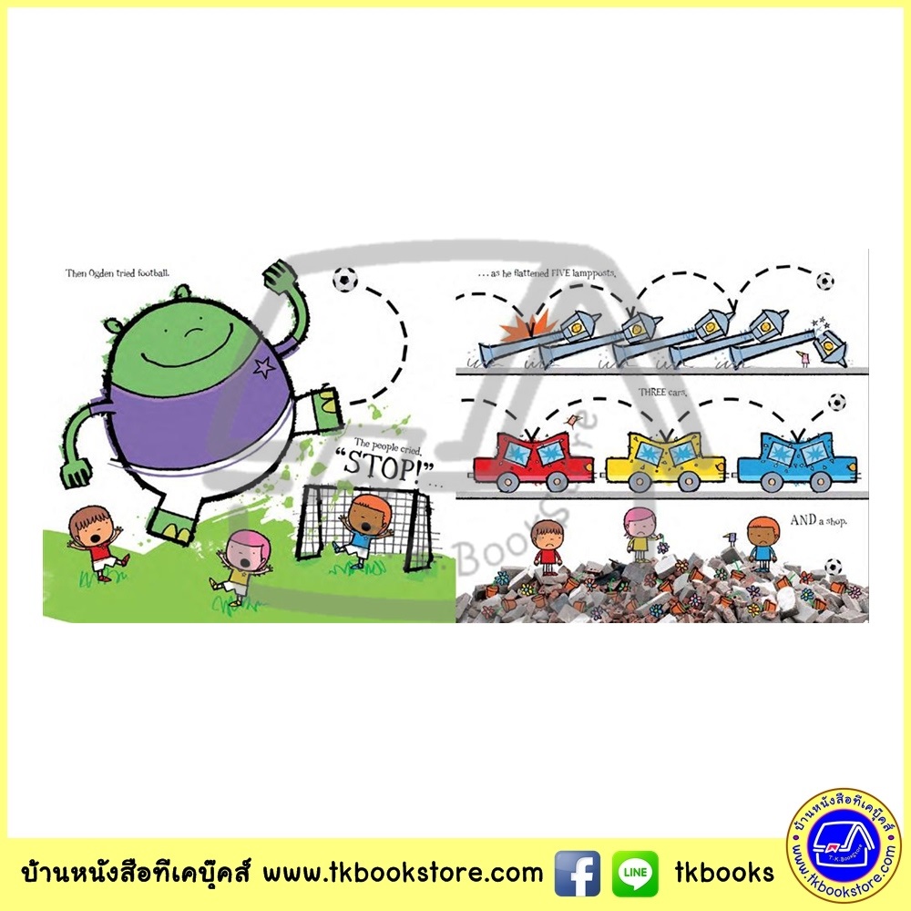 Peter Bently & Simon Rickery : The Yoga Ogre ยักษ์โยคะ หนังสือเด็ก นิทานภาพ ปกอ่อนเล่มโต ปีเตอร์ เบนท์ลี่ รางวัล The Roald Dahl Funny Prize