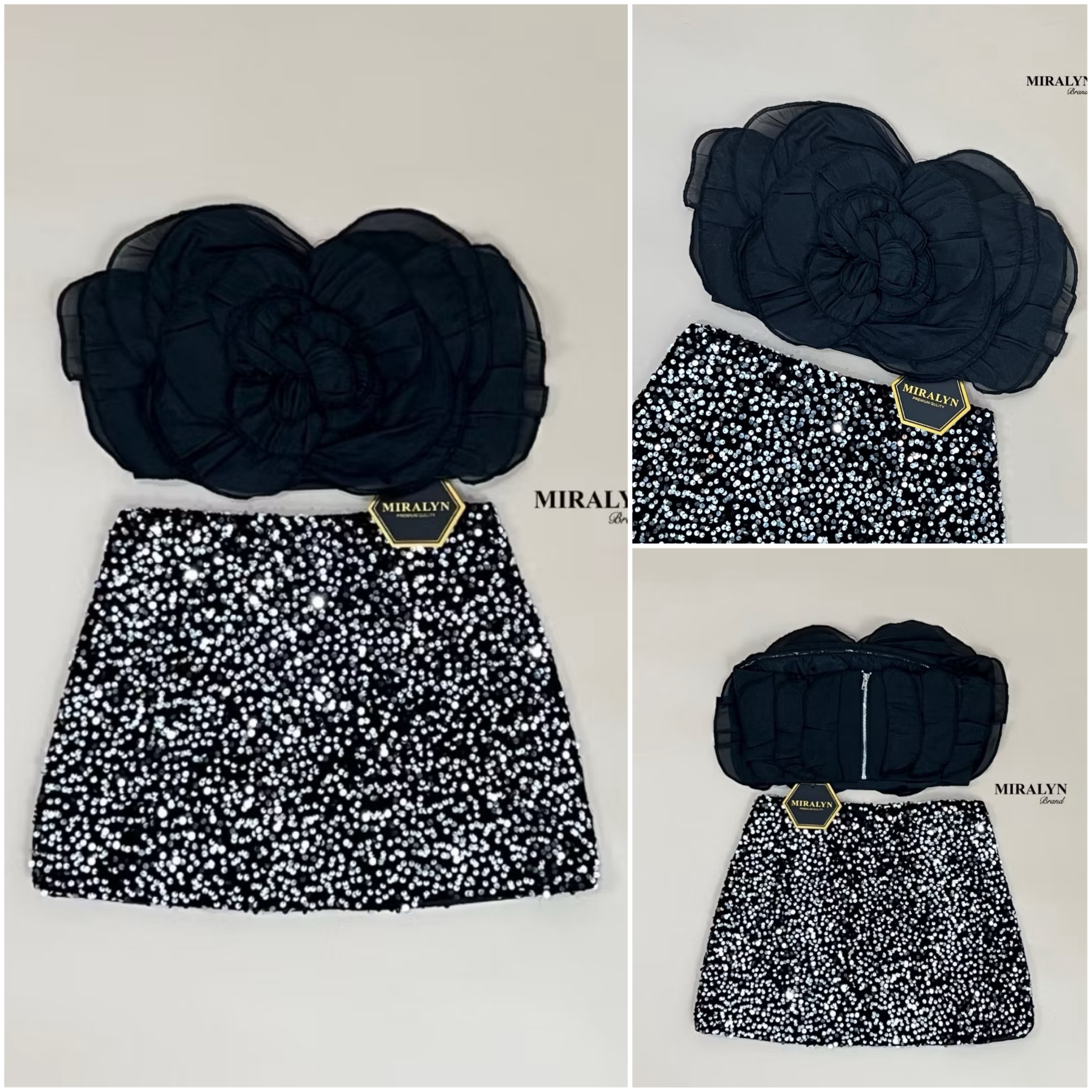 Set 2 ชิ้น เกาะอกแต่งดอกไม้งานแต่งเย็บของช่อละเอียดมากๆมีฟองน้ำเสริมพร้อมทั้งแต่งระบายหลังชุดมาพร้อมกระโปรงแต่งวิ้งผ้ากำมะหยี่เข้ากันแบบสุดๆงานมีซับในกางเกงนะคะ ใส่สบาย : สินค้าคุณภาพ (พร้อมส่ง)