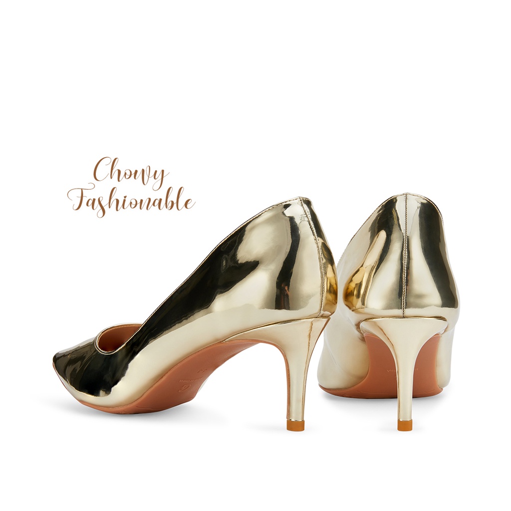 รองเท้าไซส์ใหญ่ 32-46 Gold Metallic Pointed Heel ทรงหัวแหลม สีทอง KR0791GO